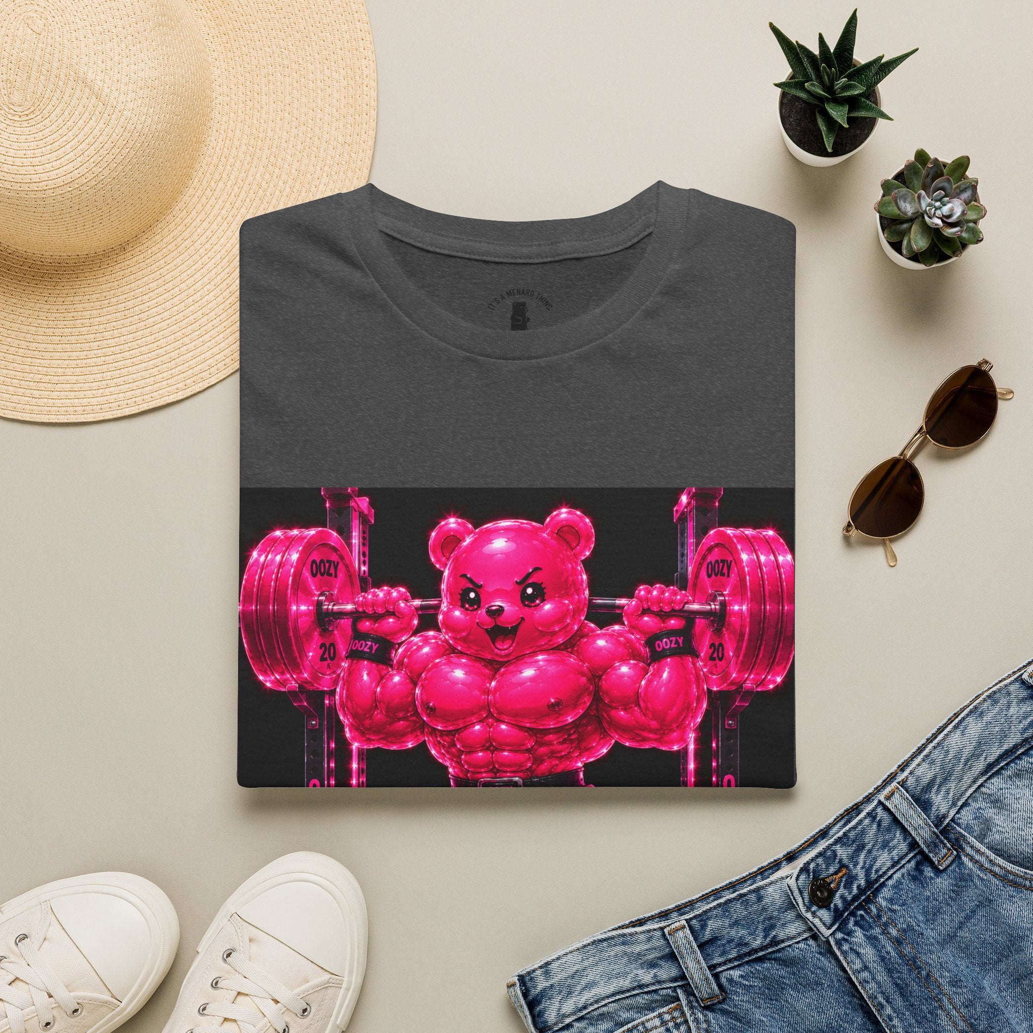 Feeling Like a Work Out, Pink Oozy Buff Bear Gummy Gym Special- Adult Graphic Shirt