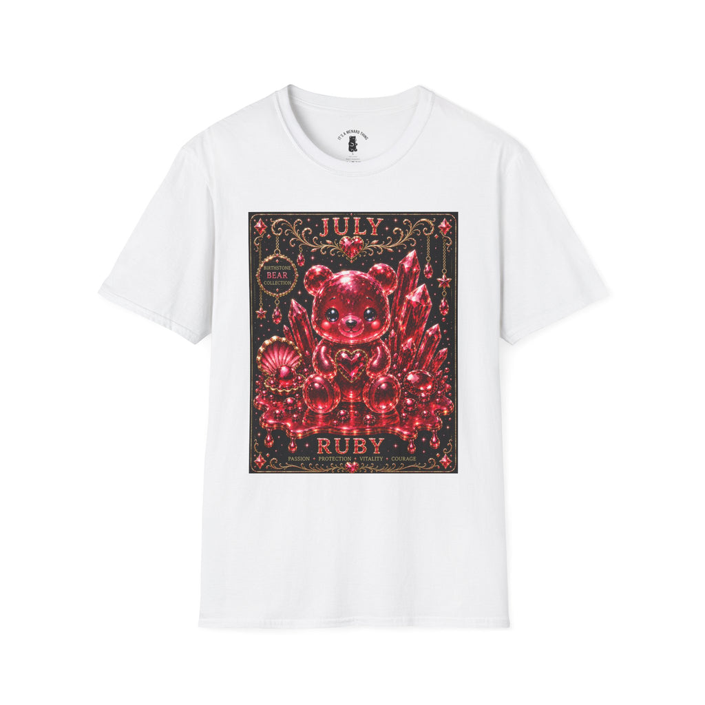 July Ruby Crystal Oozy Bear Birth Month Gemstone Addition- Graphic Shirt