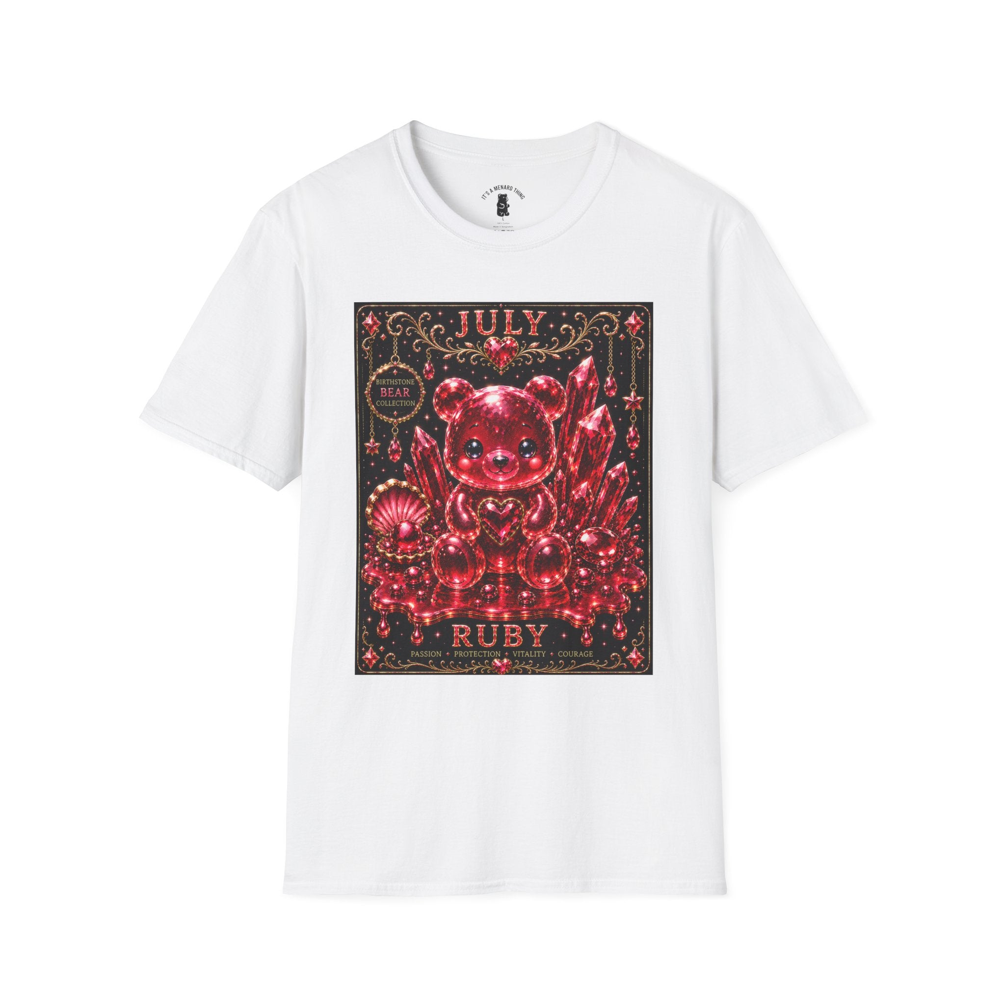 July Ruby Crystal Oozy Bear Birth Month Gemstone Addition- Graphic Shirt