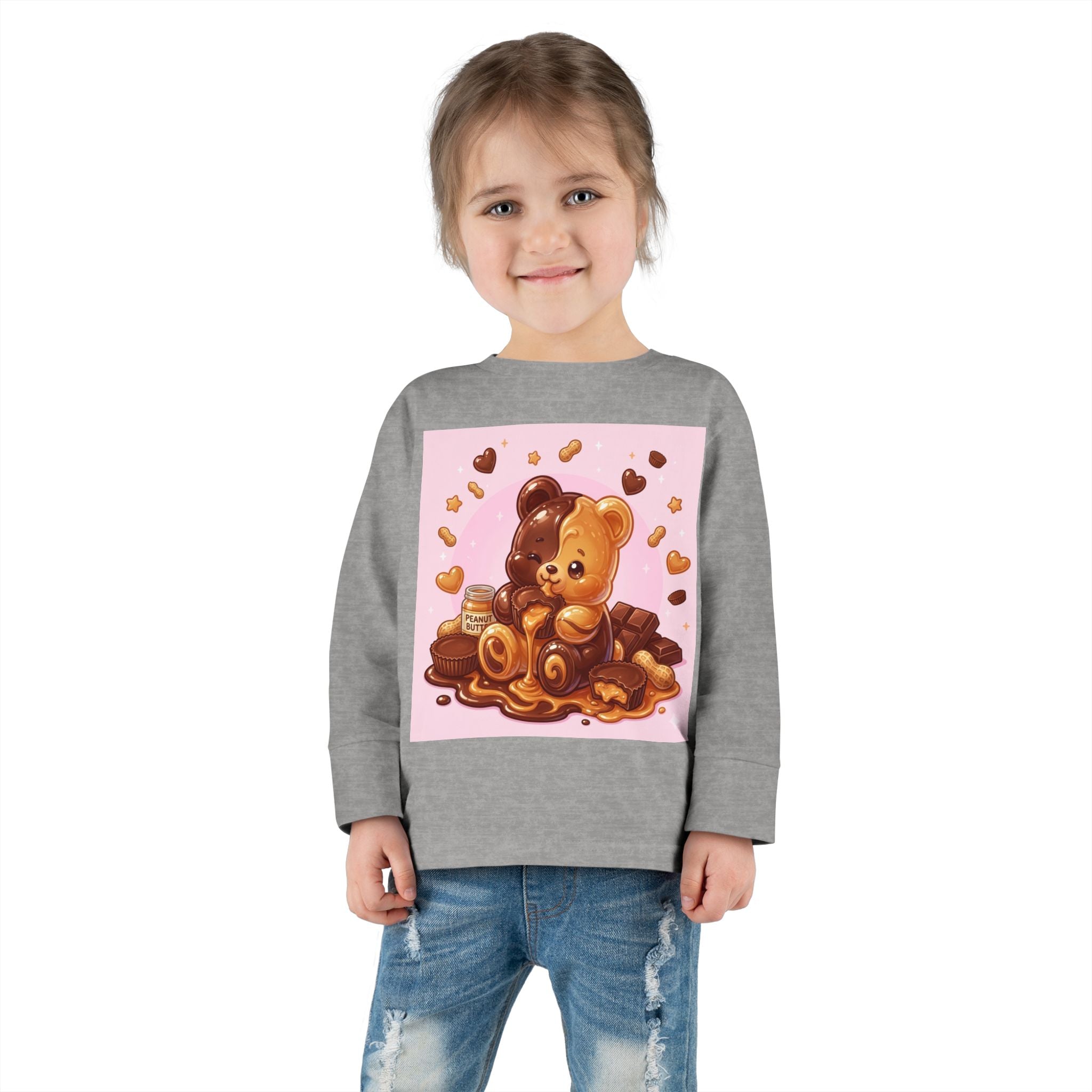 Chocolate and Peanut Butter swirl Delight, Oozy Bear Friend- Kids Graphic Long Sleeve Shirt