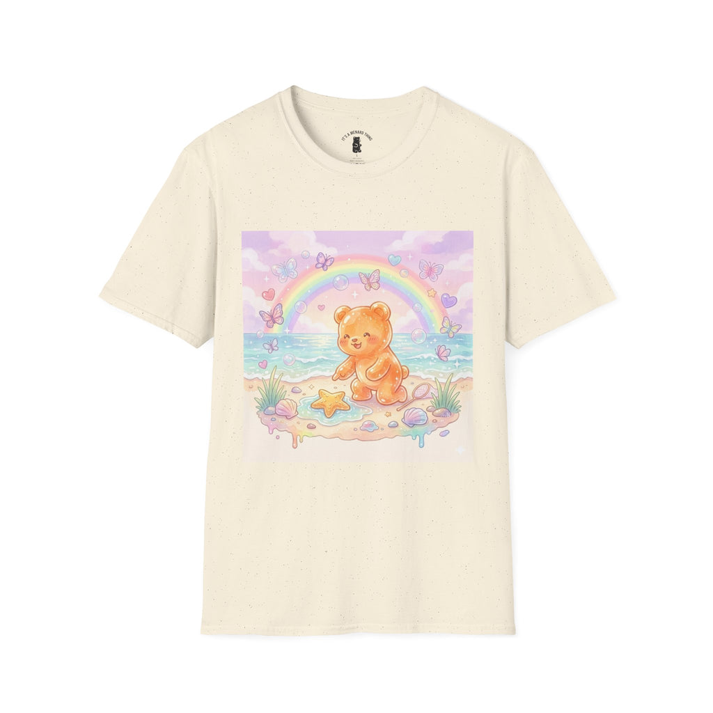 Cute Beach Teddy T-Shirt — Rainbow Seashells & Starfish Graphic Tee