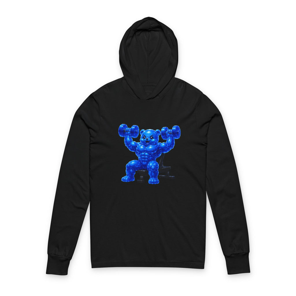 Lifting Weights, Deep Blue Oozy Buff Bear Gummy Gym Addition- Adult Graphic Sweatshirt