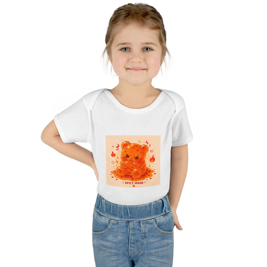 Spicy Mood Orange Gooey Gummy Bear Bodysuit — Cute Hot Pepper Bear Baby Onesie