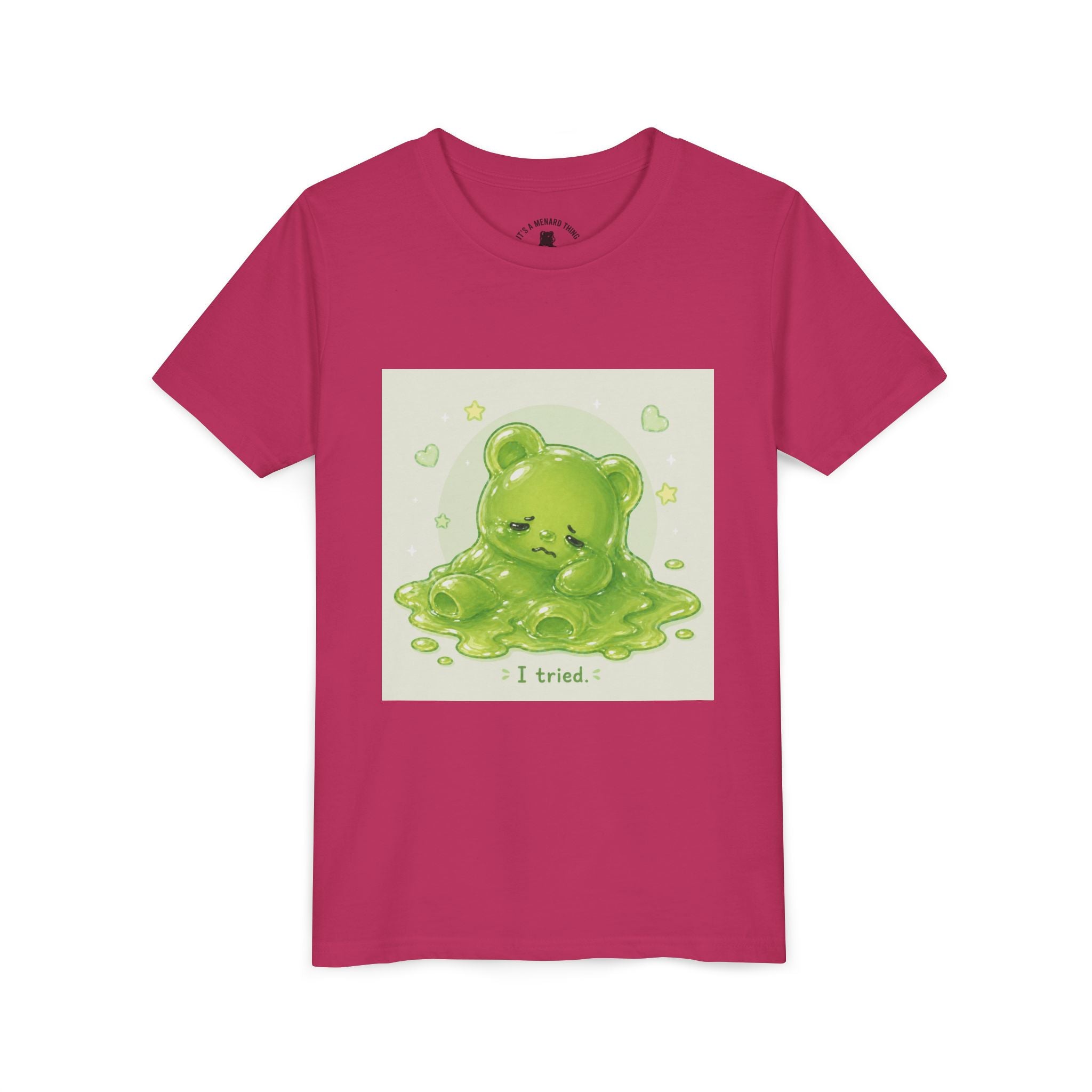 Melting Green Gooey Gummy Bear "I tried." Graphic T-Shirt