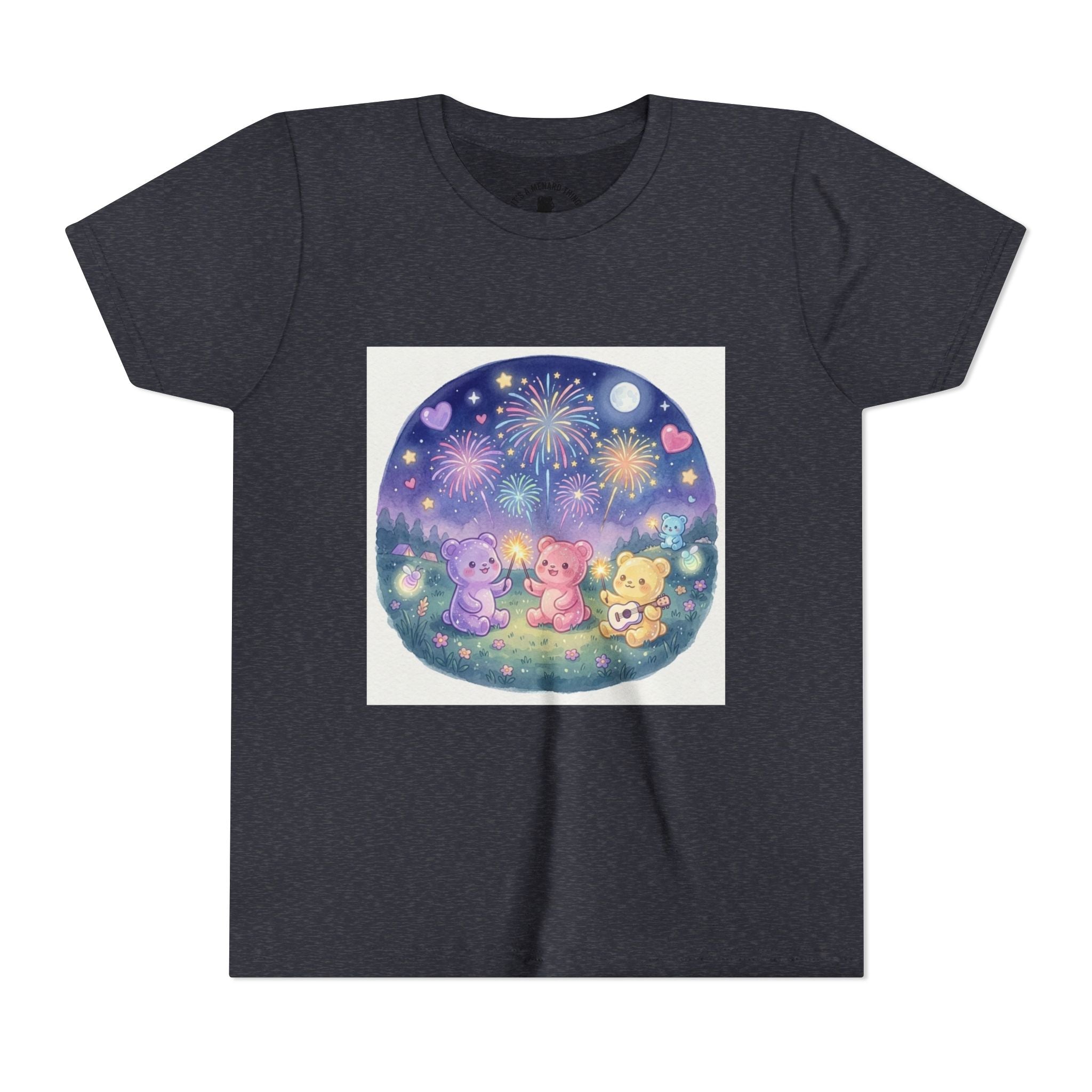 Gooey Gummy Bear Friends Watching Fireworks Youth Short Sleeve Shirt