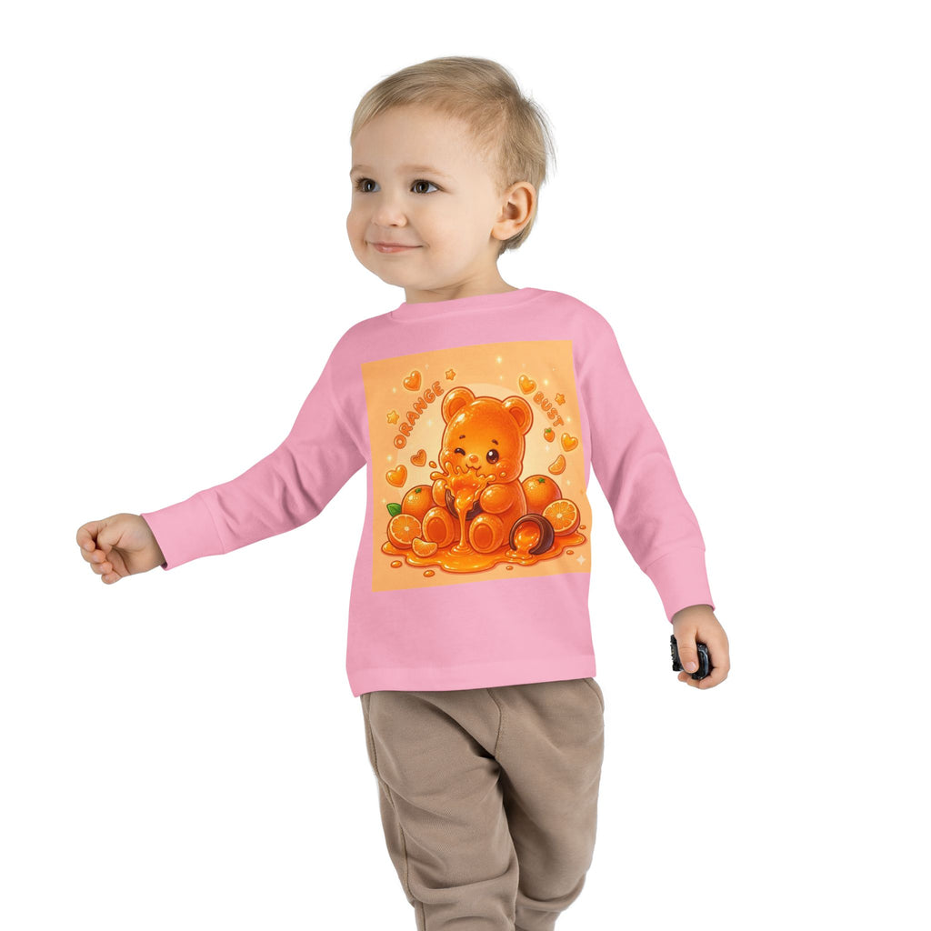 Sweet Ripe Orange, Oozy Fruit Gummy Bear Friend- Kids Long Sleeve Graphic Shirt