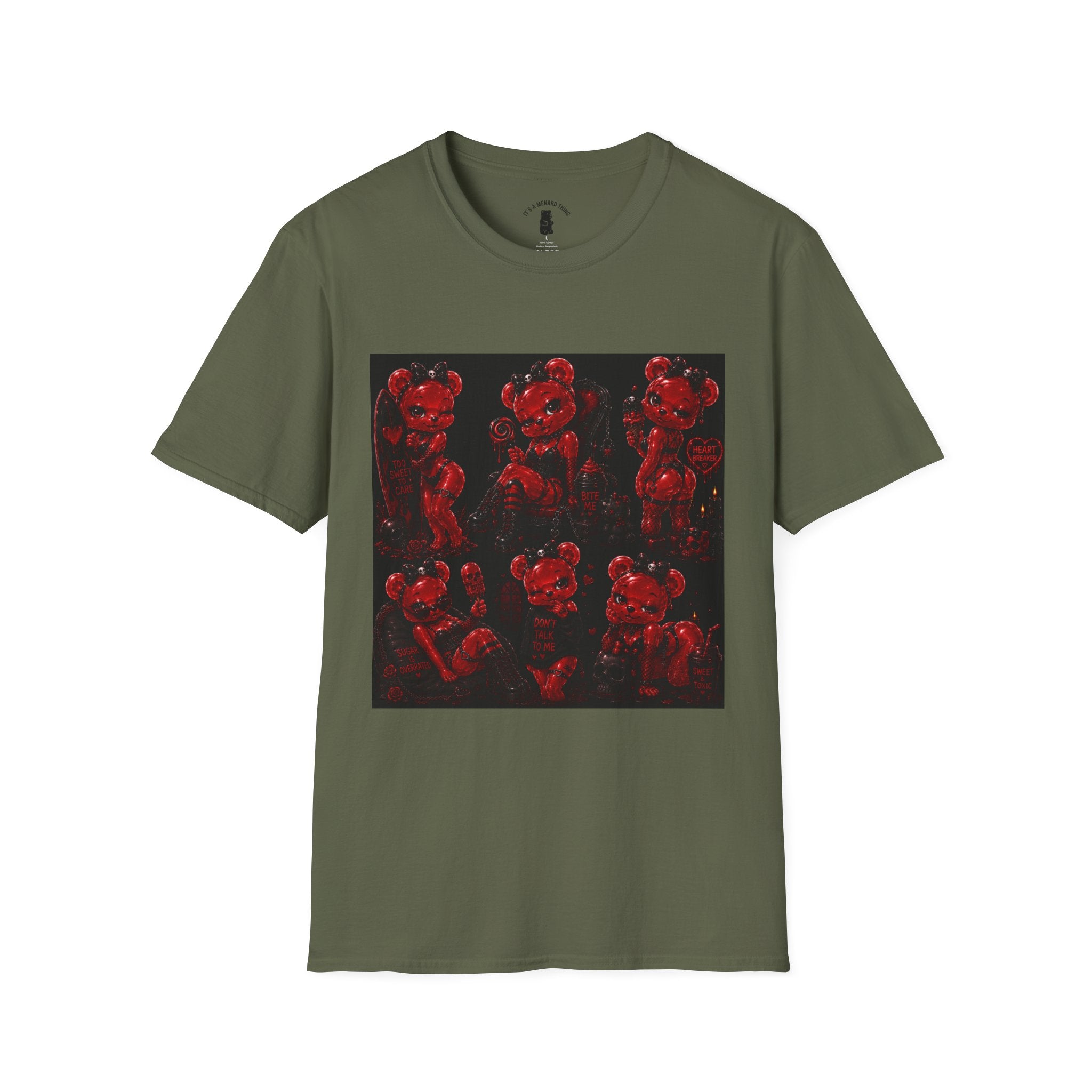 Punk Retro Crimson Red Oozy Bear Babe, Beach Pin Up Addition- Adult Graphic Shirt (18+)
