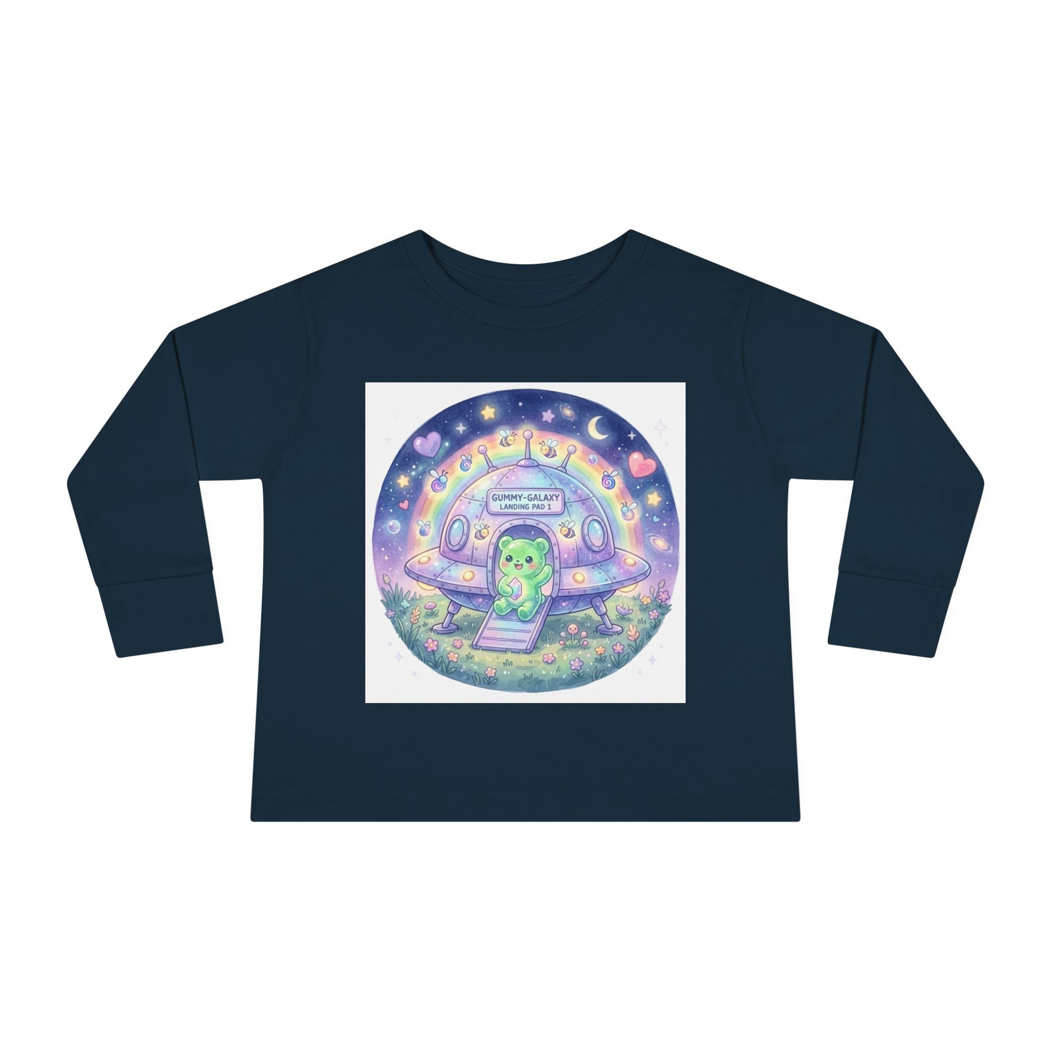 Cute Alien UFO Nightscape Oozy Bear Special- Graphic Long Sleeve Shirt