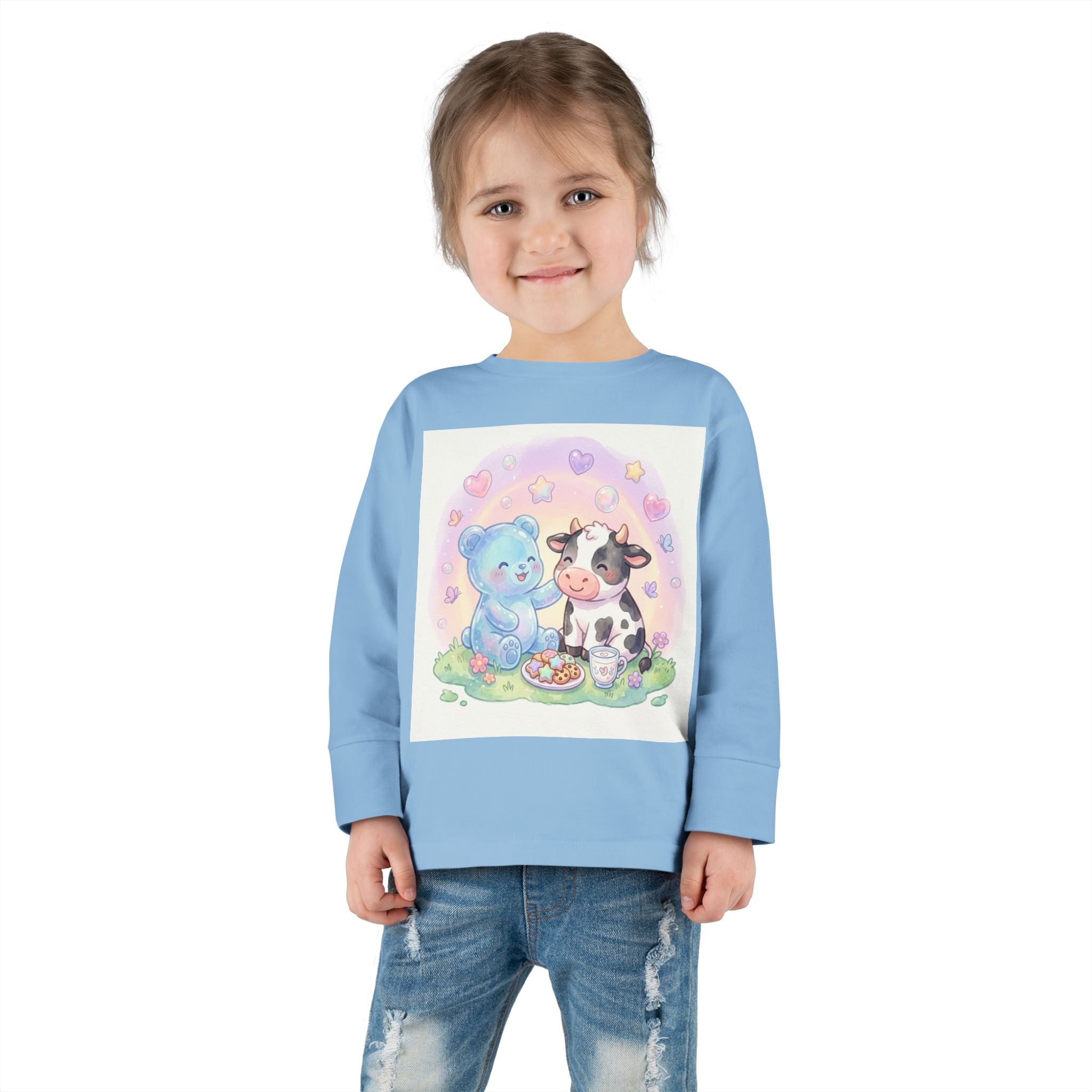 Milk & Cookies, Cow and Oozy Gummy Bear Friend- Graphic Long Sleeve Shirt