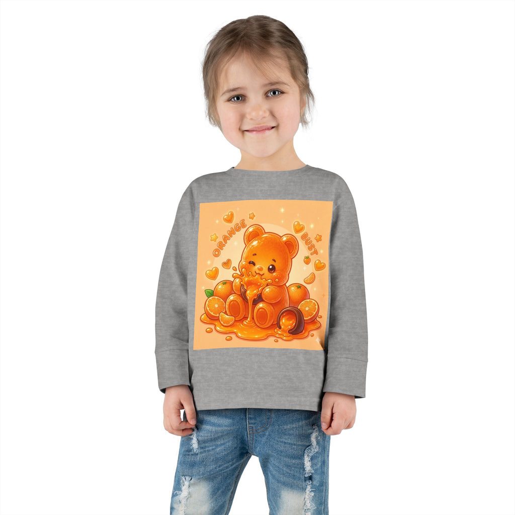Sweet Ripe Orange, Oozy Fruit Gummy Bear Friend- Kids Long Sleeve Graphic Shirt