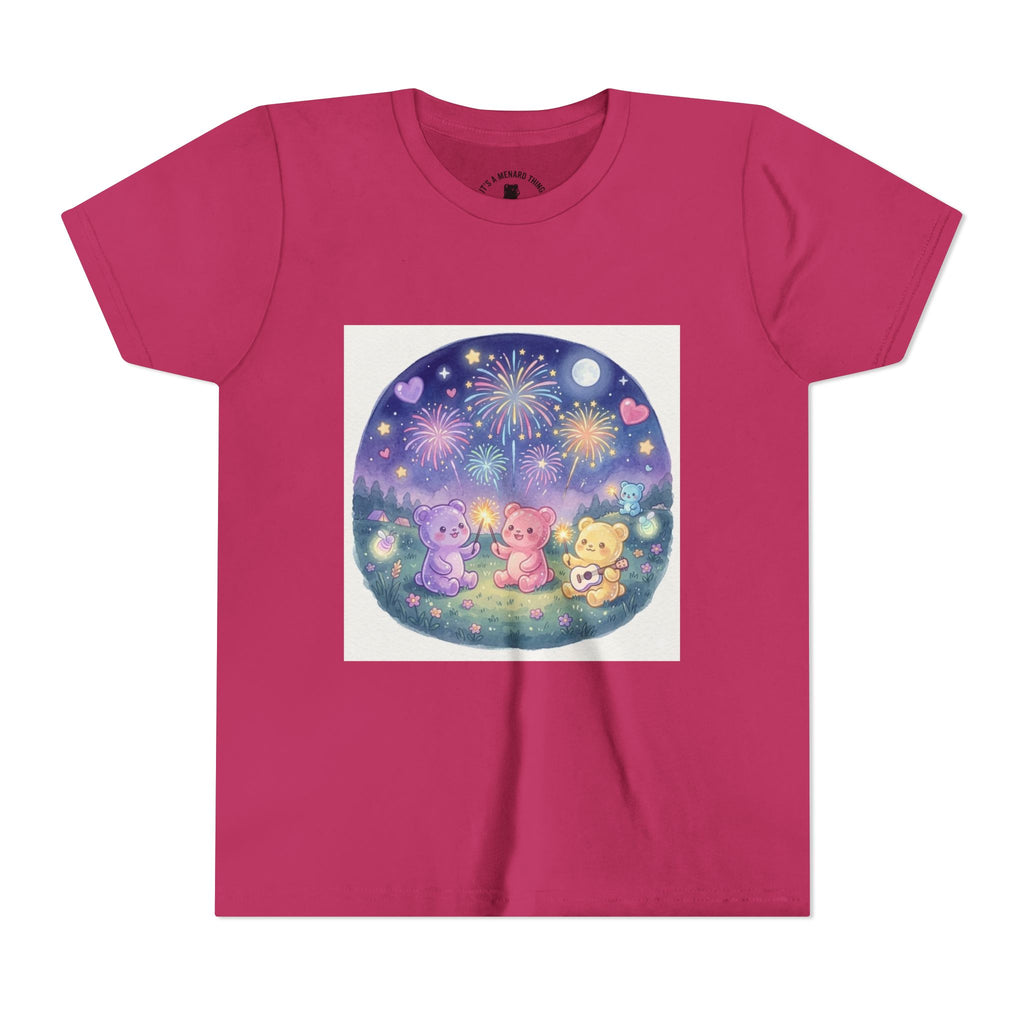 Gooey Gummy Bear Friends Watching Fireworks Youth Short Sleeve Shirt