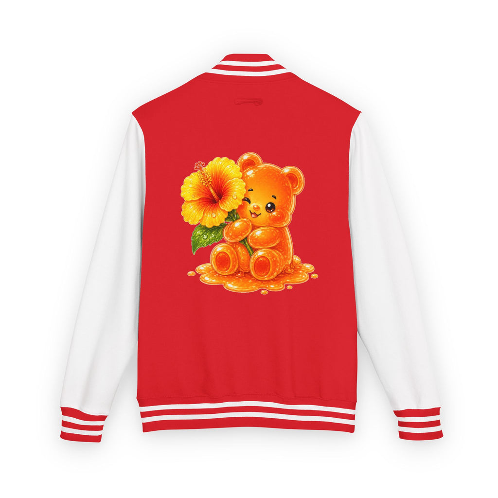 Golden Hibiscus, Yellow Gooey Gummy Bear Friend- Kawaii Varsity Jacket
