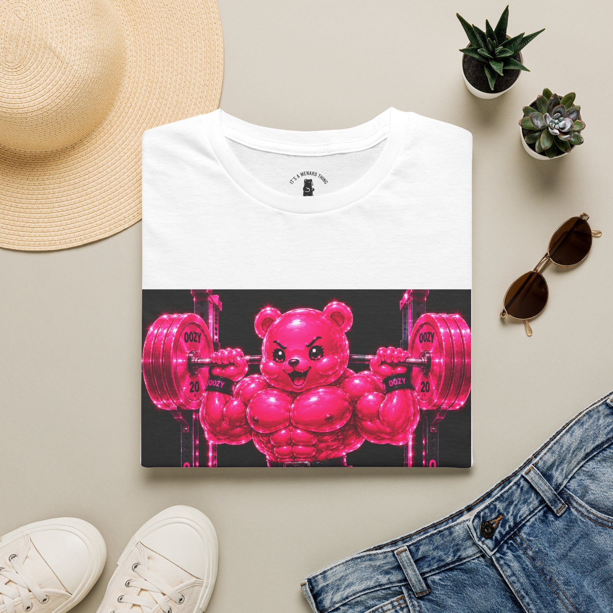 Feeling Like a Work Out, Pink Oozy Buff Bear Gummy Gym Special- Adult Graphic Shirt