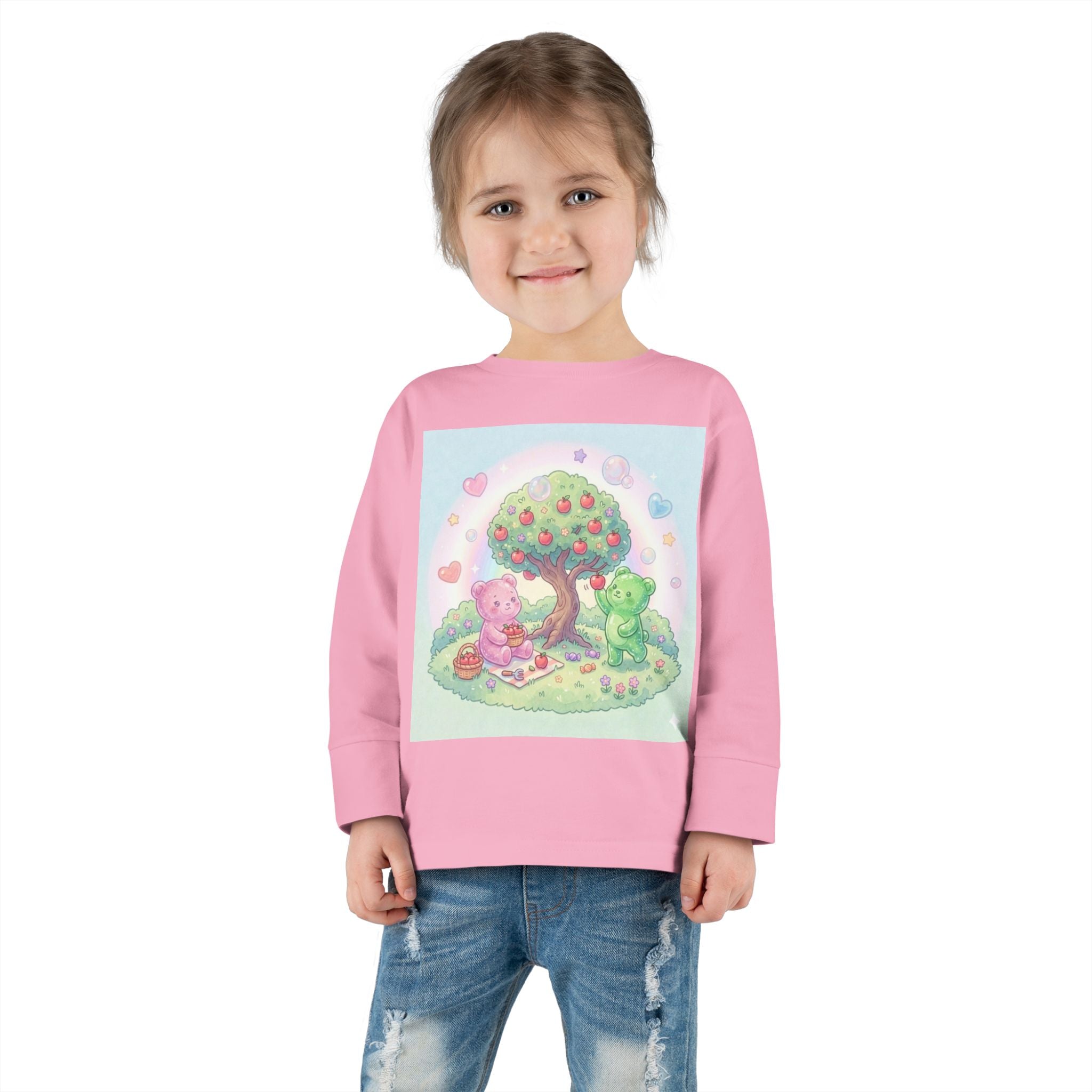 Beautiful Day For Apple Picking, Oozy Bear Gummy Friends Hang Out- Graphic Long Sleeve Shirt