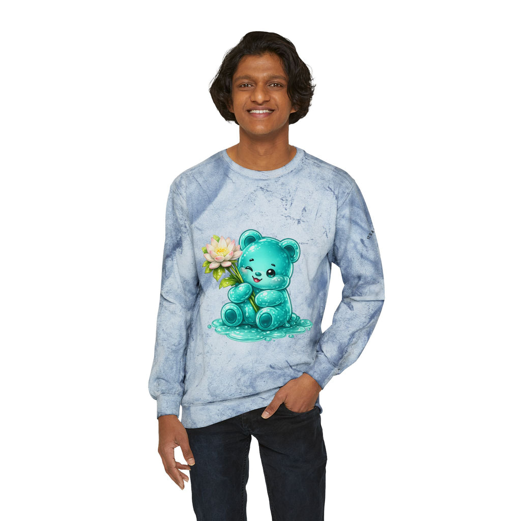 Beautiful White Lotus, Teal Gooey Gummy Bear Friend-Kawaii Graphic Sweatshirt