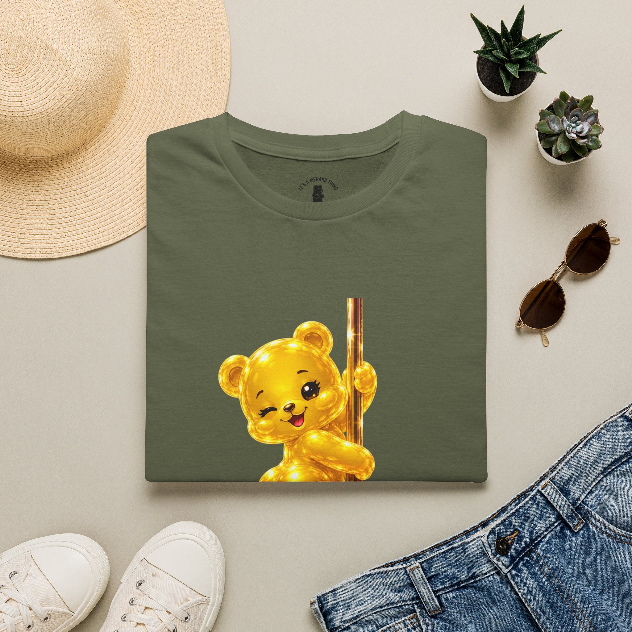 Gold Oozy Bear Gummy Thick Pole Dancer- Graphic Shirt (Adult Only!)