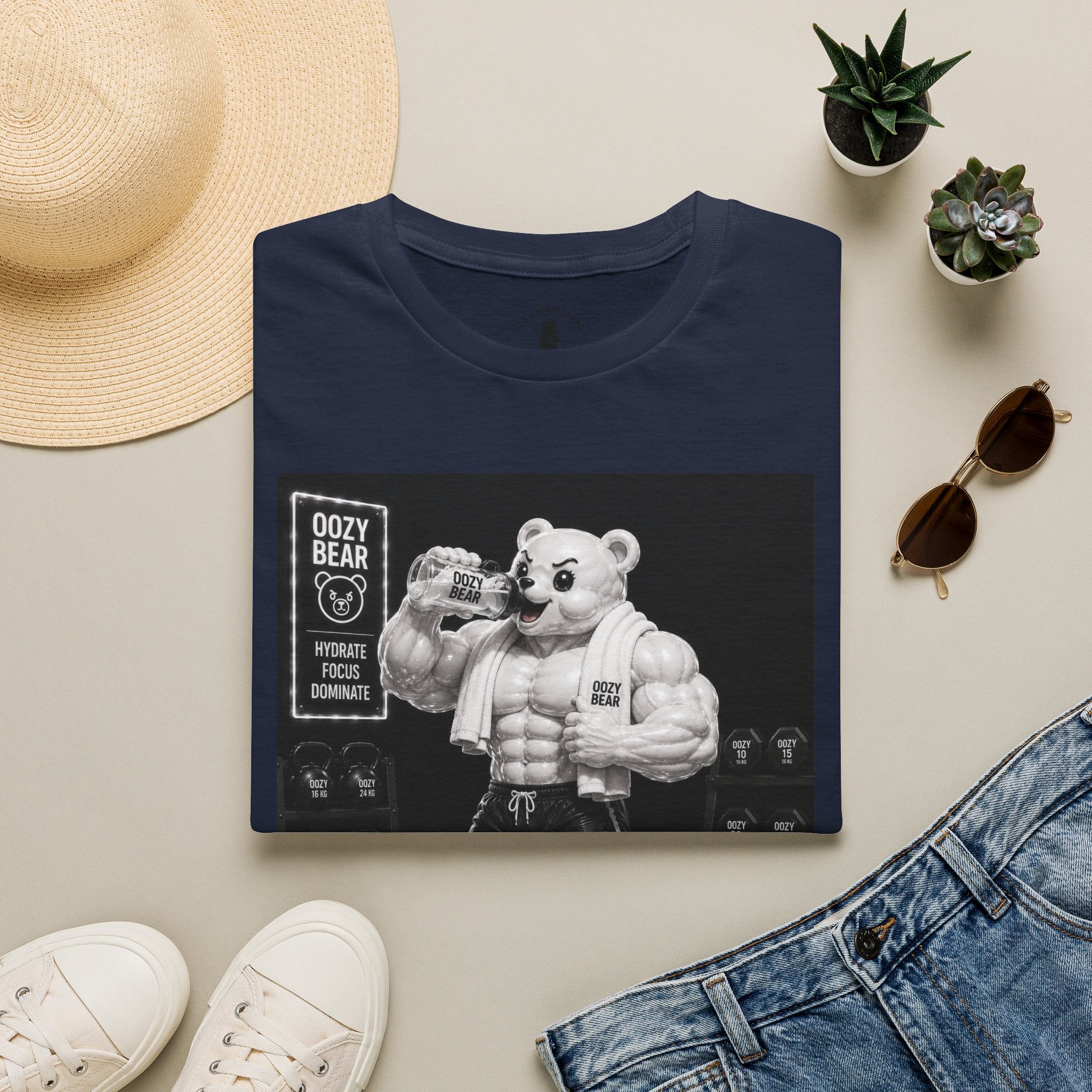 Rehydration Time, Oozy Buff Bodybuilder Gummy Gym Addition- Adult Graphic Shirt