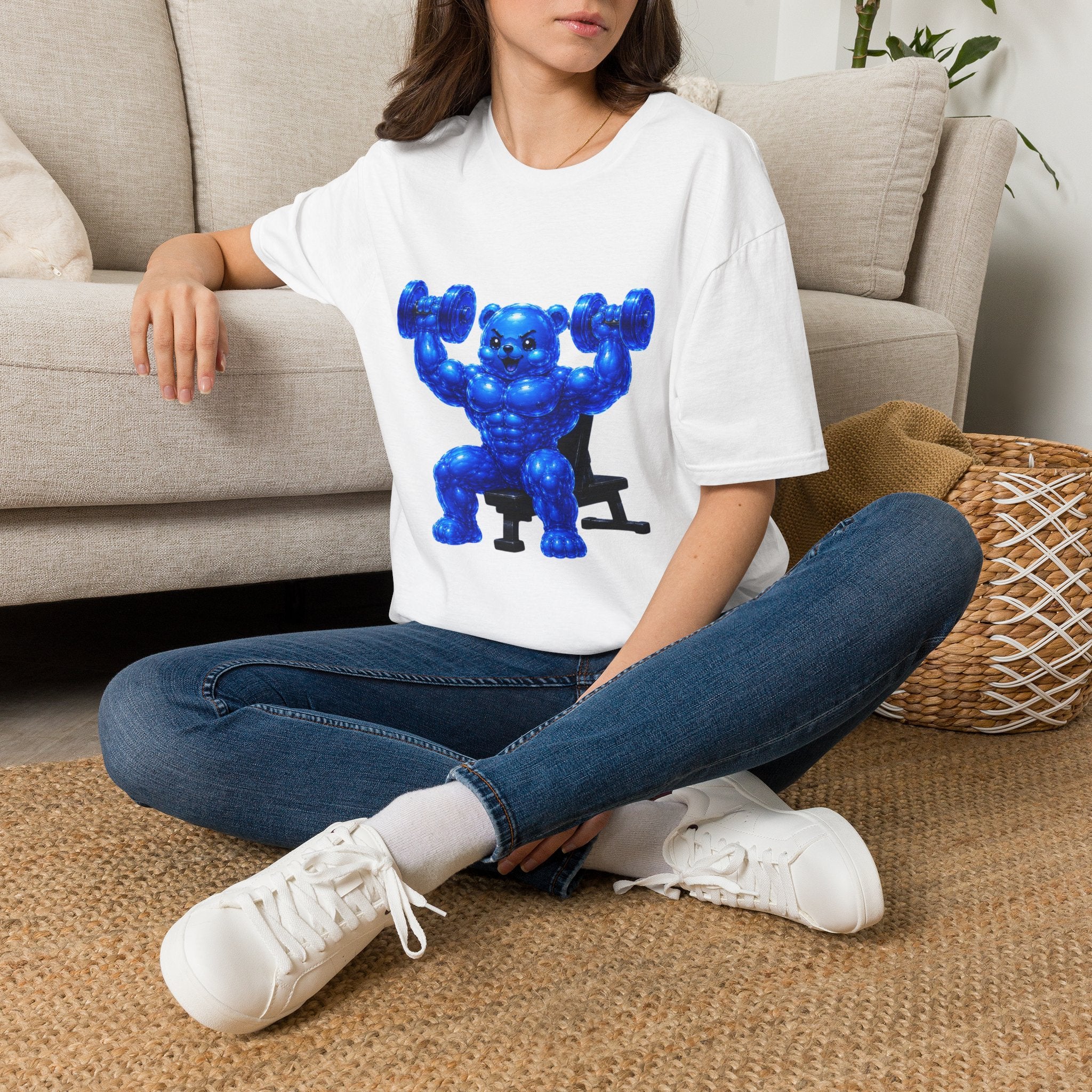 Working out with Bar Bells, Oozy Buff Bear Gummy Special Gym Addition- Adult Graphic Shirt