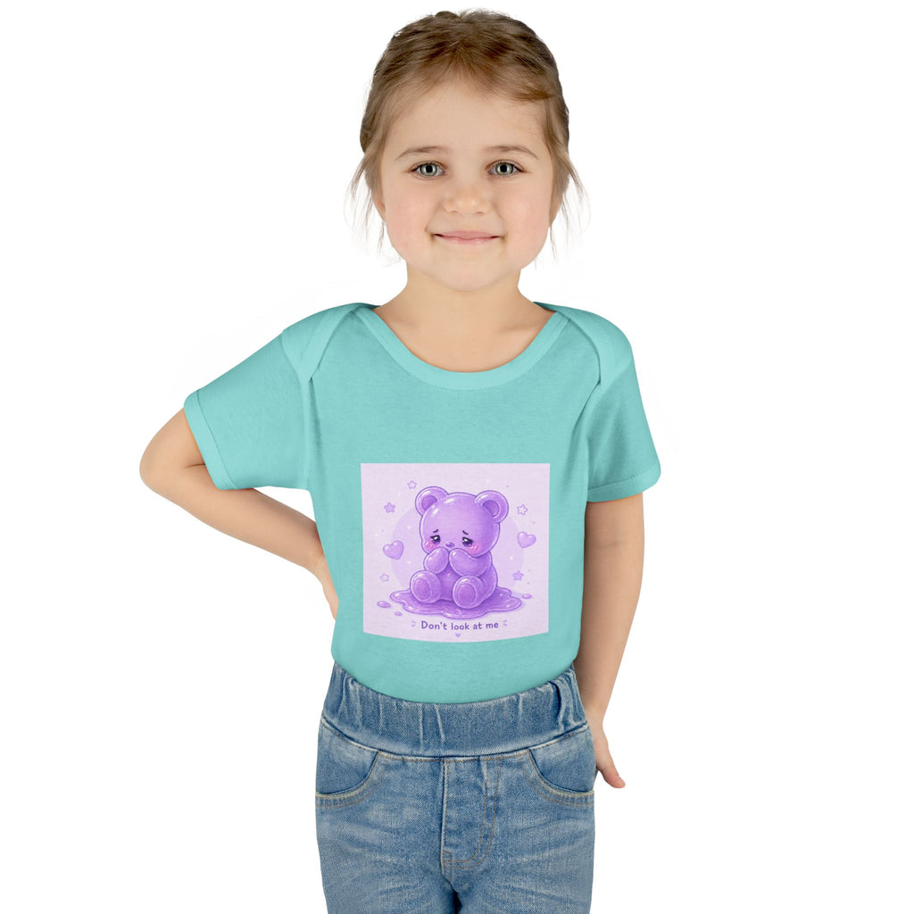 Purple Gooey Gummy Shy bear Baby Bodysuit - "Don't Look at Me" Cute Infant Onesie