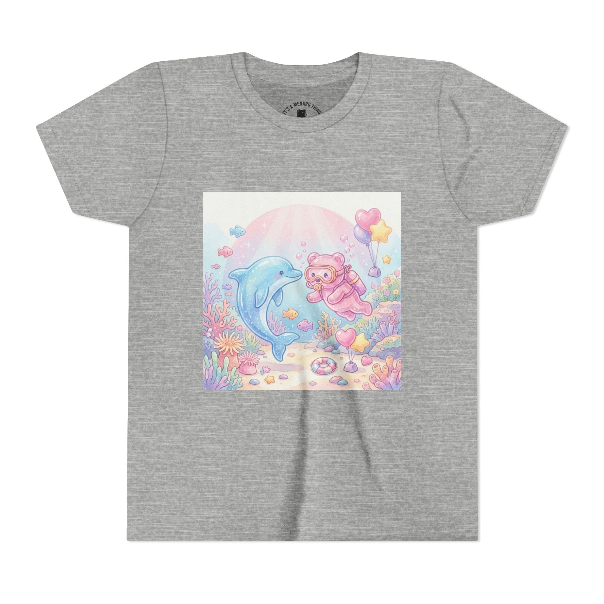 Dolphin & Pink Gooey Gummy Bear Underwater Tee — Pastel Ocean Animal Graphic Shirt