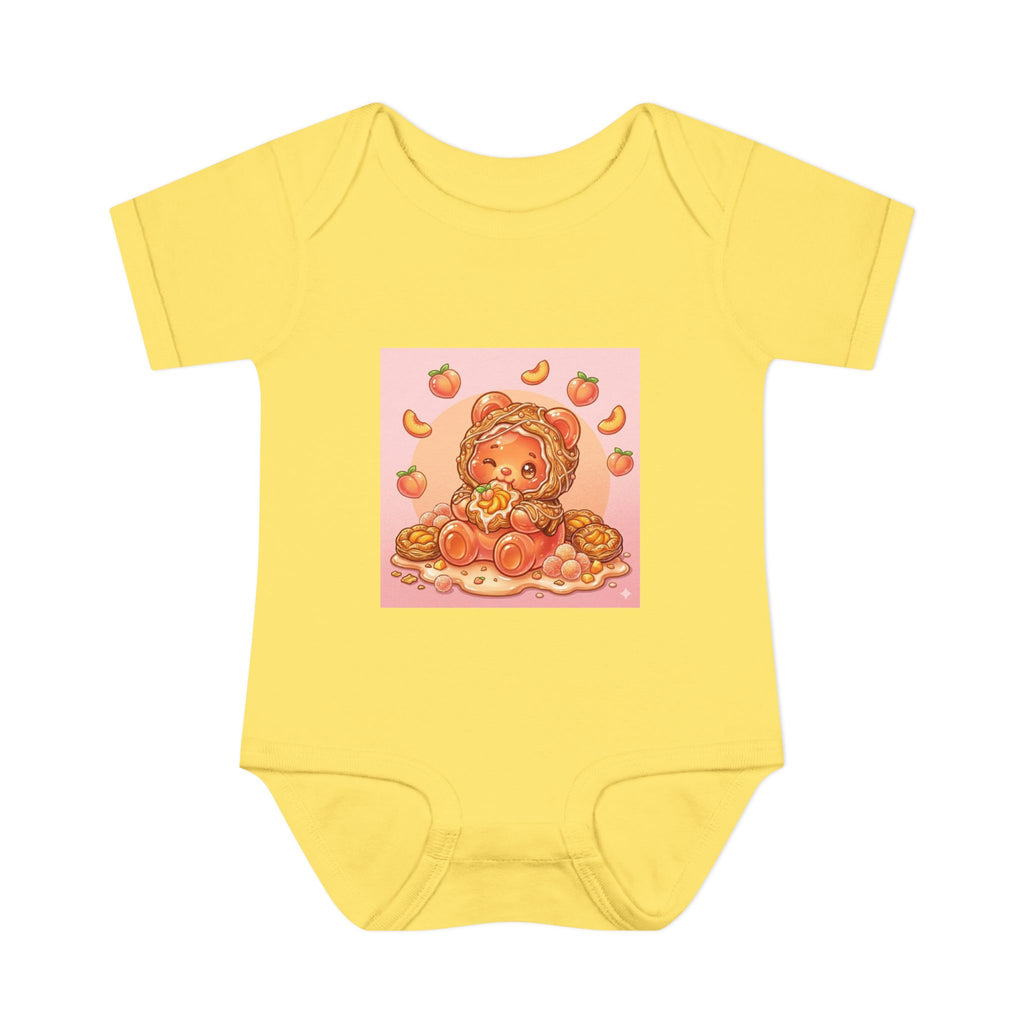 Peach Danish Gooey Gummy Bear in Puff Pasterie PJs Baby Onesie