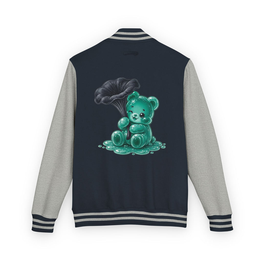 Black Trumpet Mushroom, Teal Oozy Bear Gummy Friend- Letterman Graphic Jacket