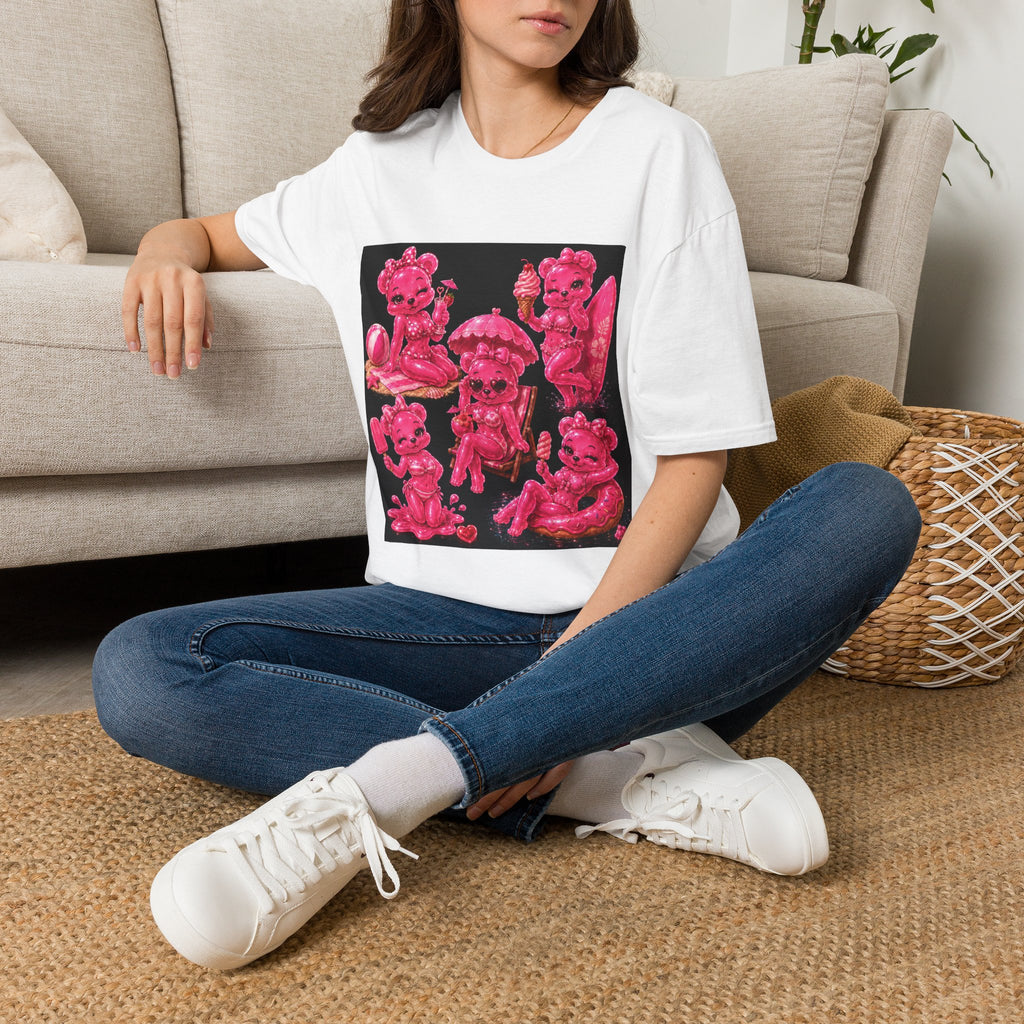 Retro Pink Pin Up Beach Oozy Bear Babe Gummy- Adult Graphic Shirt (+18)