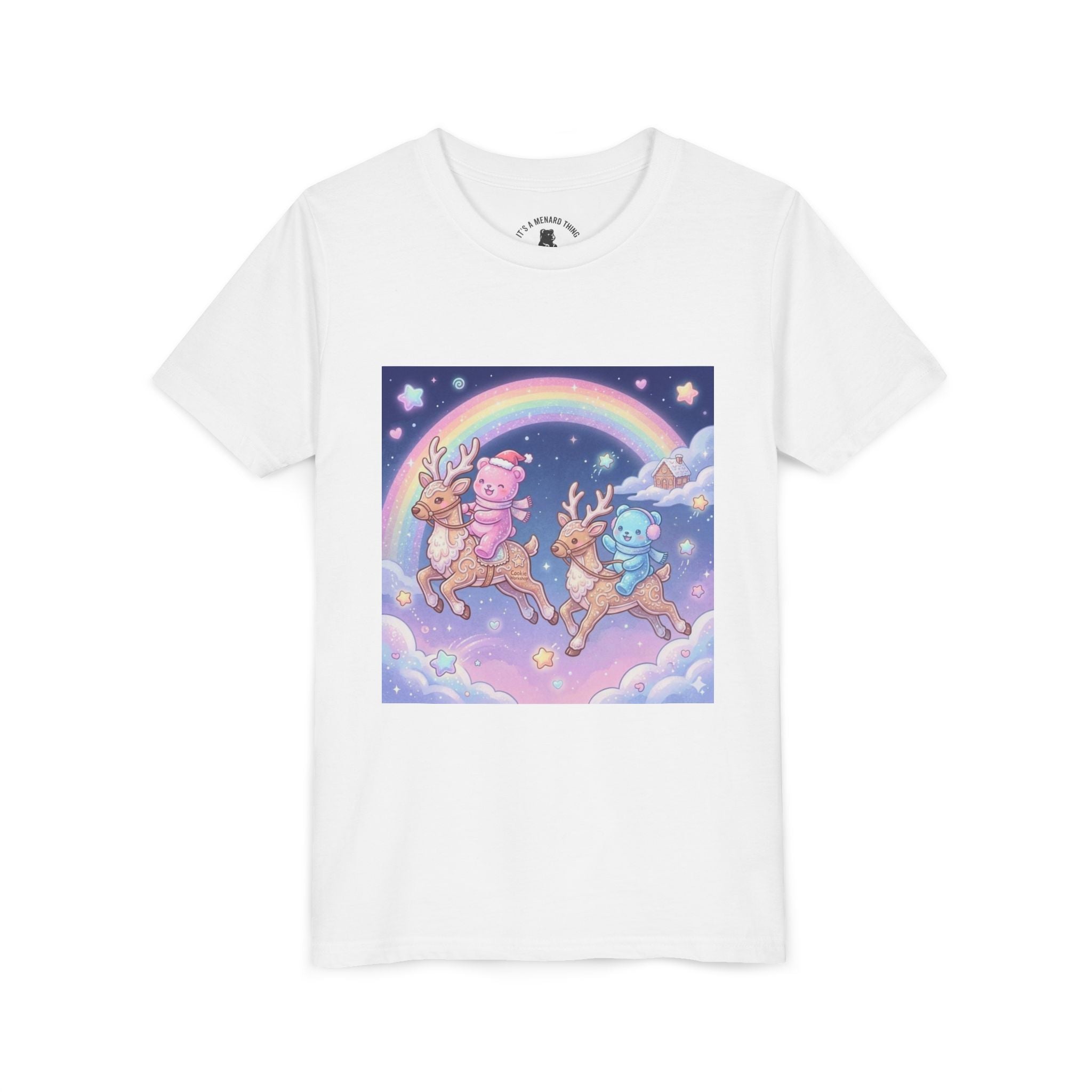 Duo Gooey Gummy Bear riding Reindeer — Cute Youth T-Shirt