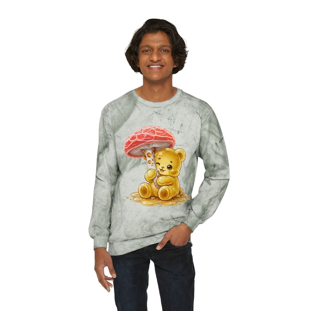 Special Orange Drippy Mushroom, Golden Gooey Gummy Bear — Cute Graphic Sweatshirt