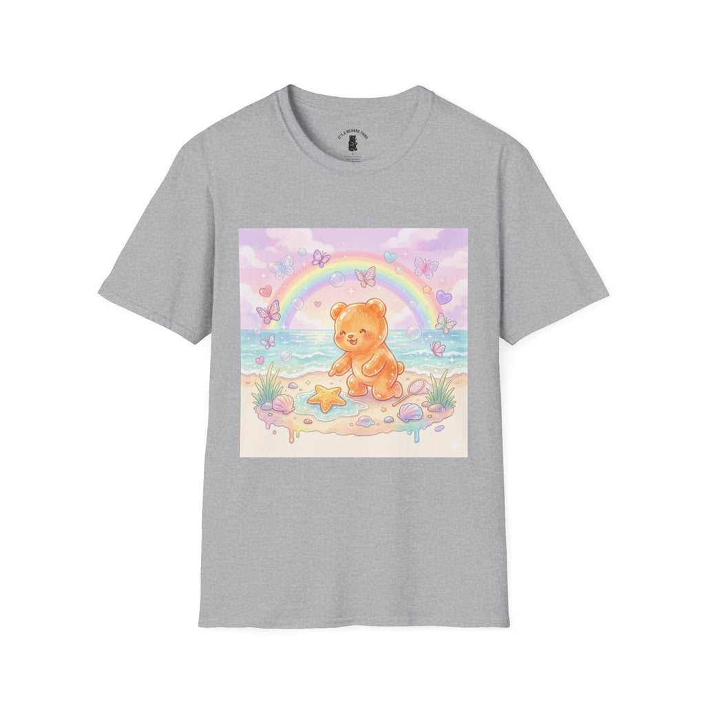 Cute Beach Teddy T-Shirt — Rainbow Seashells & Starfish Graphic Tee