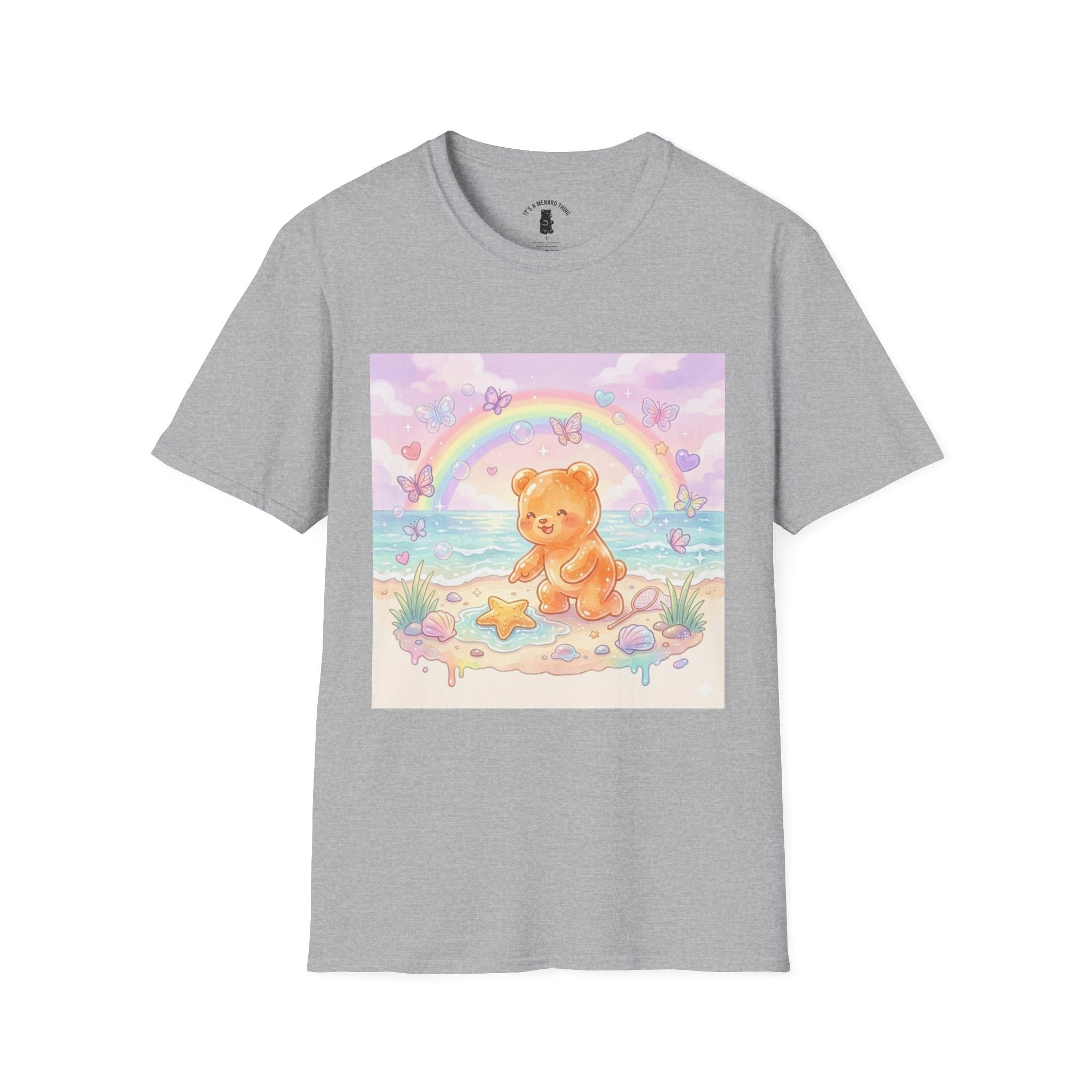 Cute Beach Teddy T-Shirt — Rainbow Seashells & Starfish Graphic Tee