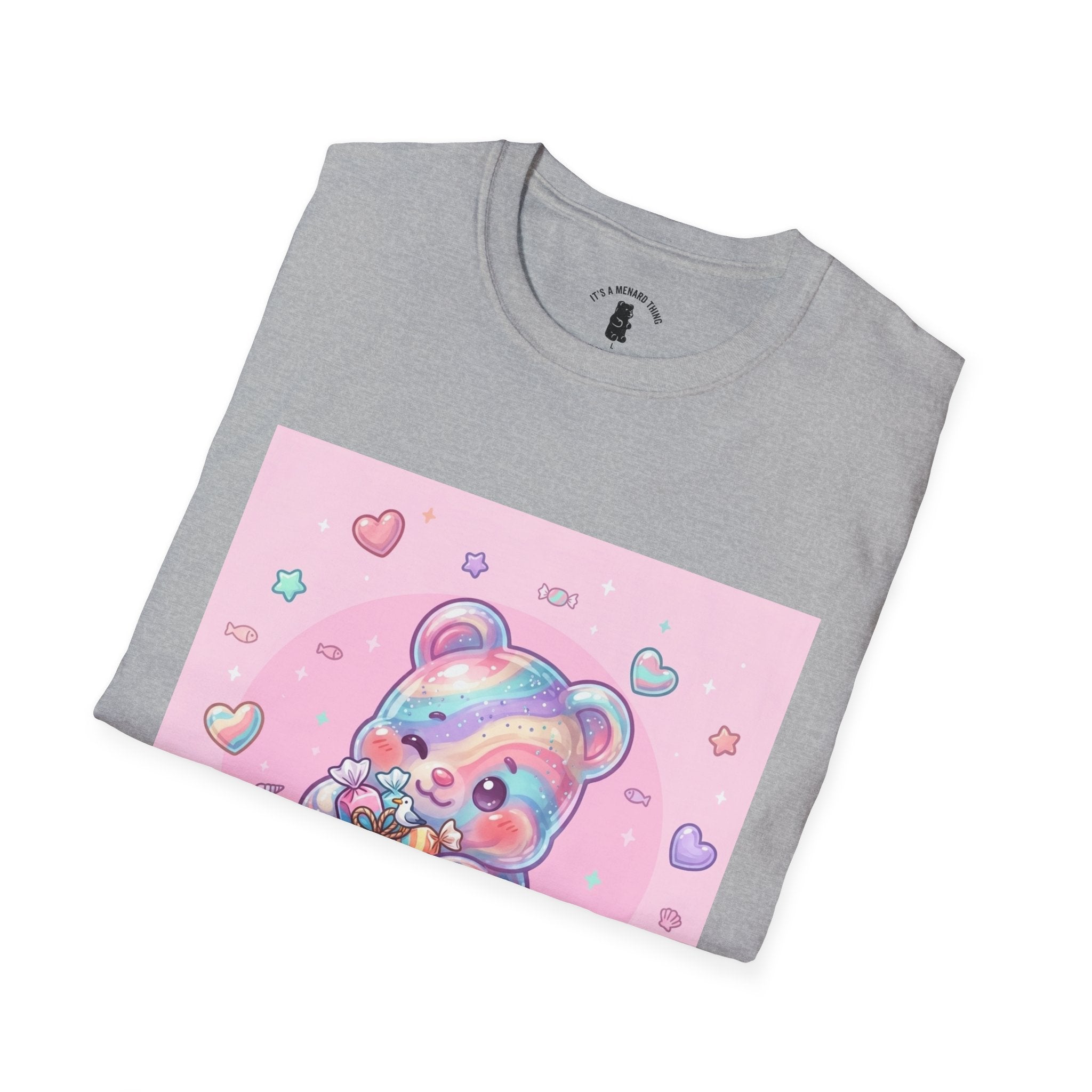 Cute Pastel Candy Bear T-Shirt — Rainbow Kawaii Heart Graphic