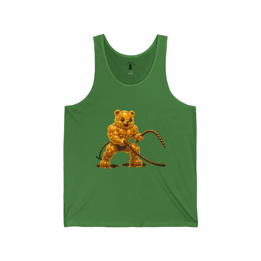 Rope Fitness, Golden Oozy Buff Bear Gym Addition- Adult Graphic Workout Shirt