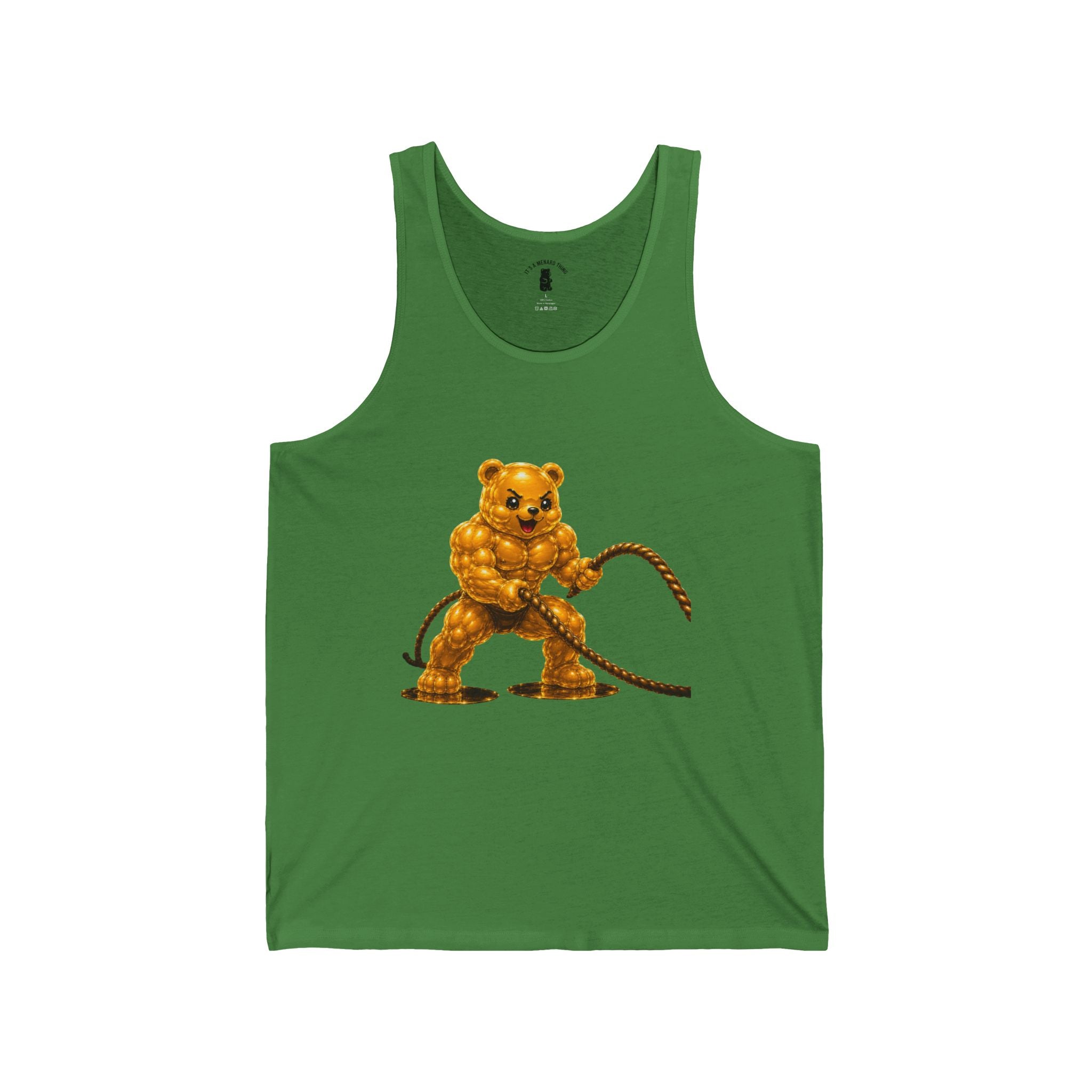 Rope Fitness, Golden Oozy Buff Bear Gym Addition- Adult Graphic Workout Shirt