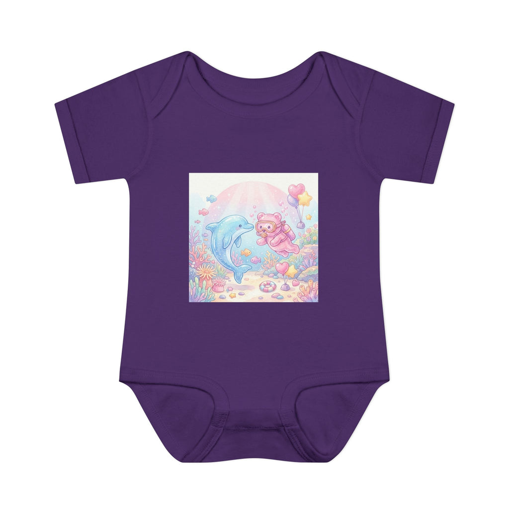 Infant Bodysuit — Pastel Dolphin & Pink Gummy Bear Underwater Baby Onesie