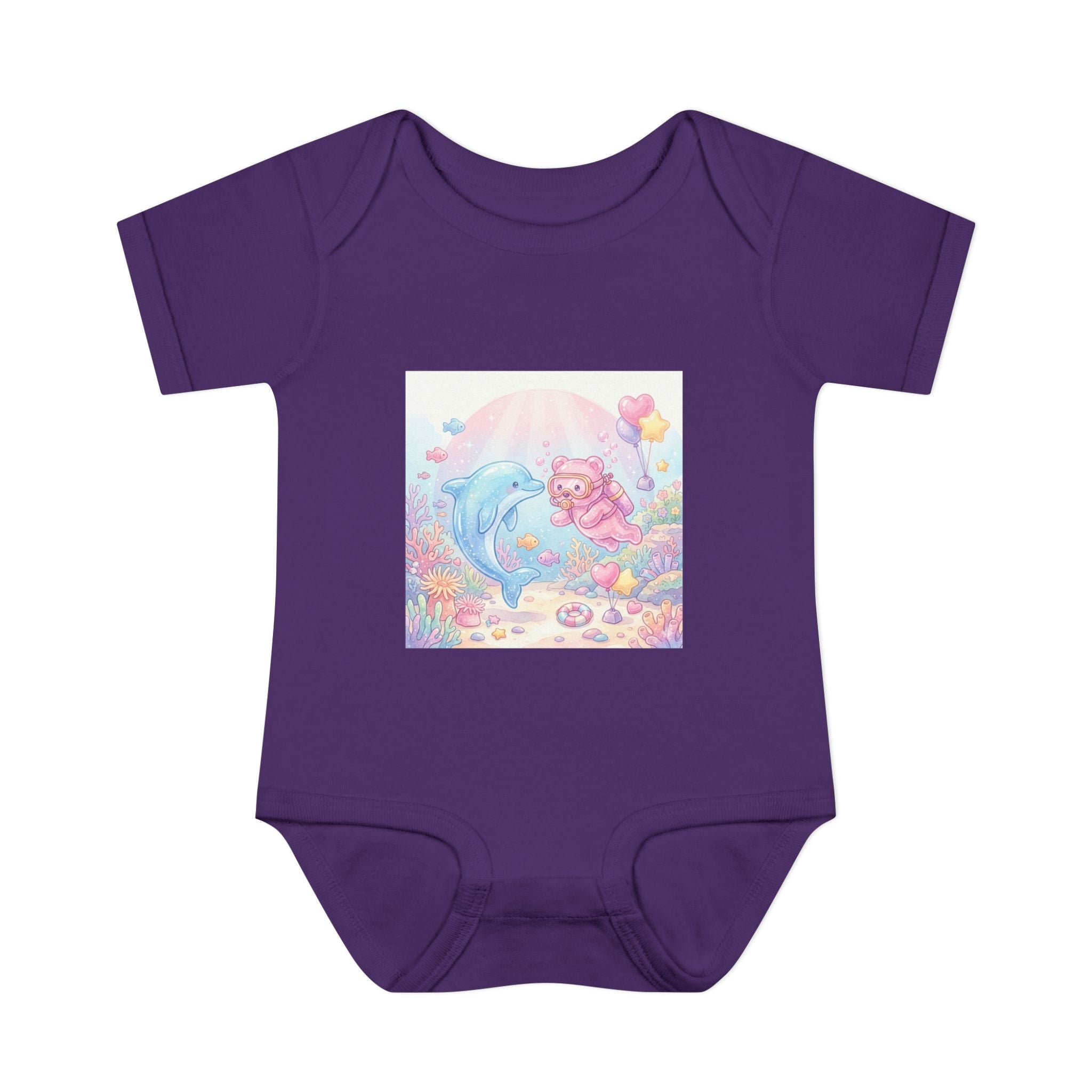 Infant Bodysuit — Pastel Dolphin & Pink Gummy Bear Underwater Baby Onesie