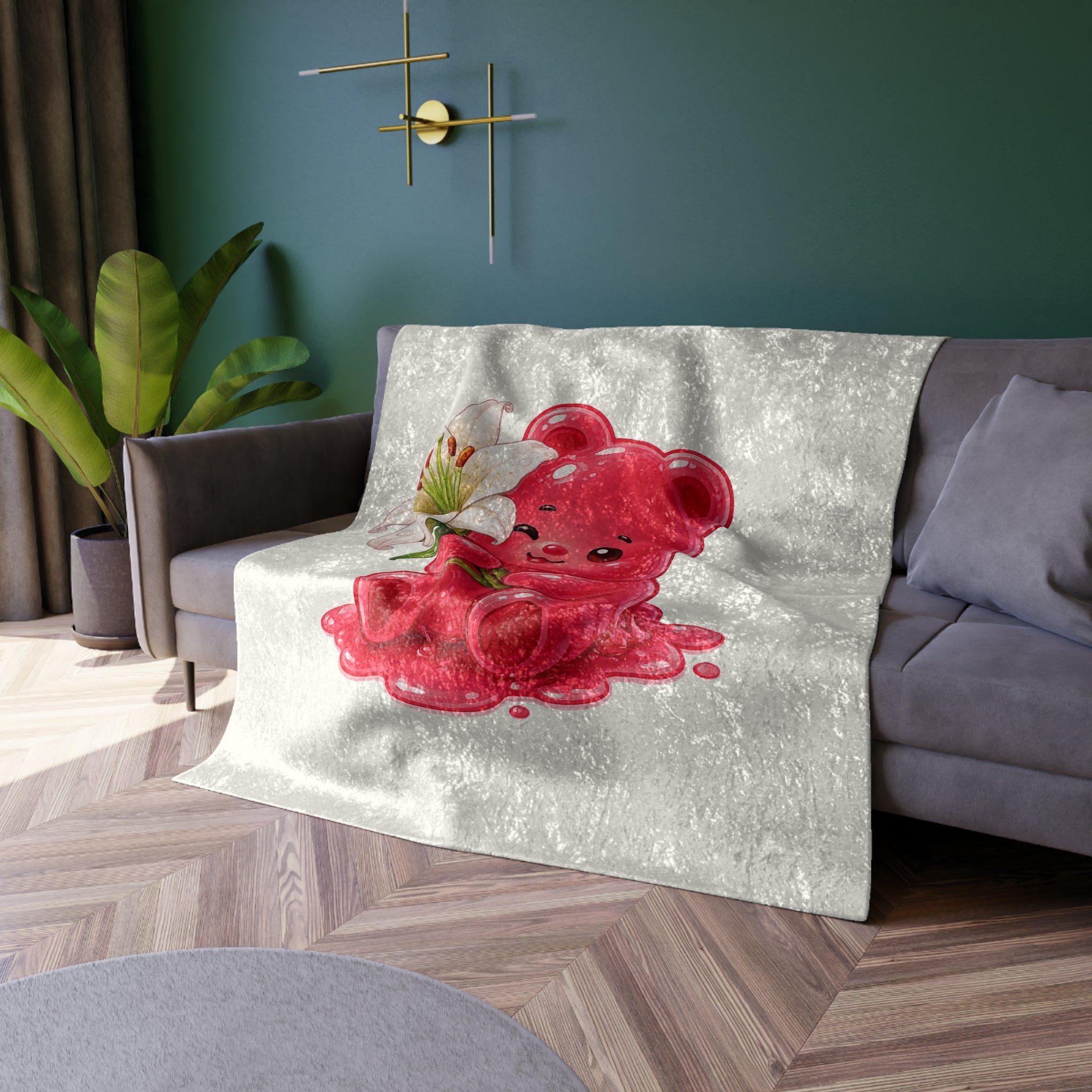 White Stargazer, Red Gooey Gummy Bear-Graphic Velvet Blanket