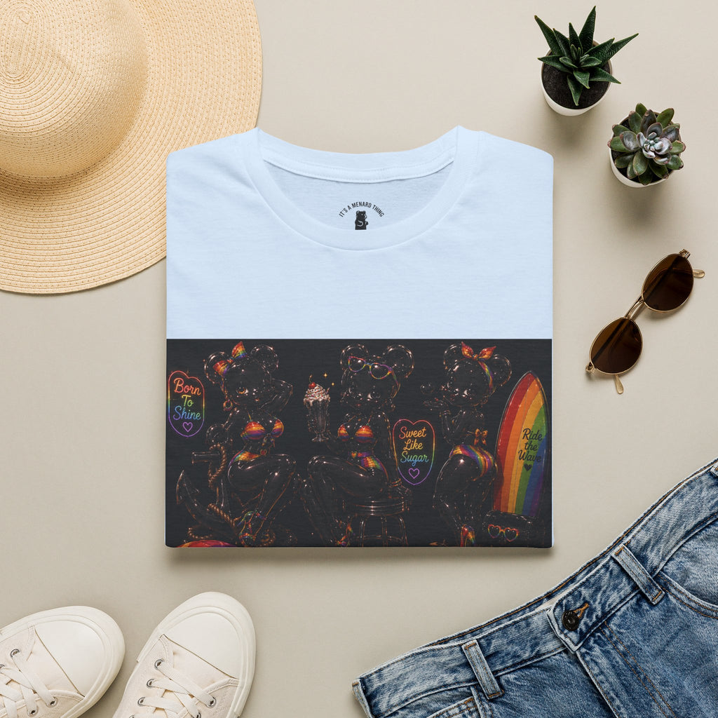 Black & Rainbow Special Addition Oozy Bear Beach Babe Pin Up- Adult Graphic Shirt (18+)