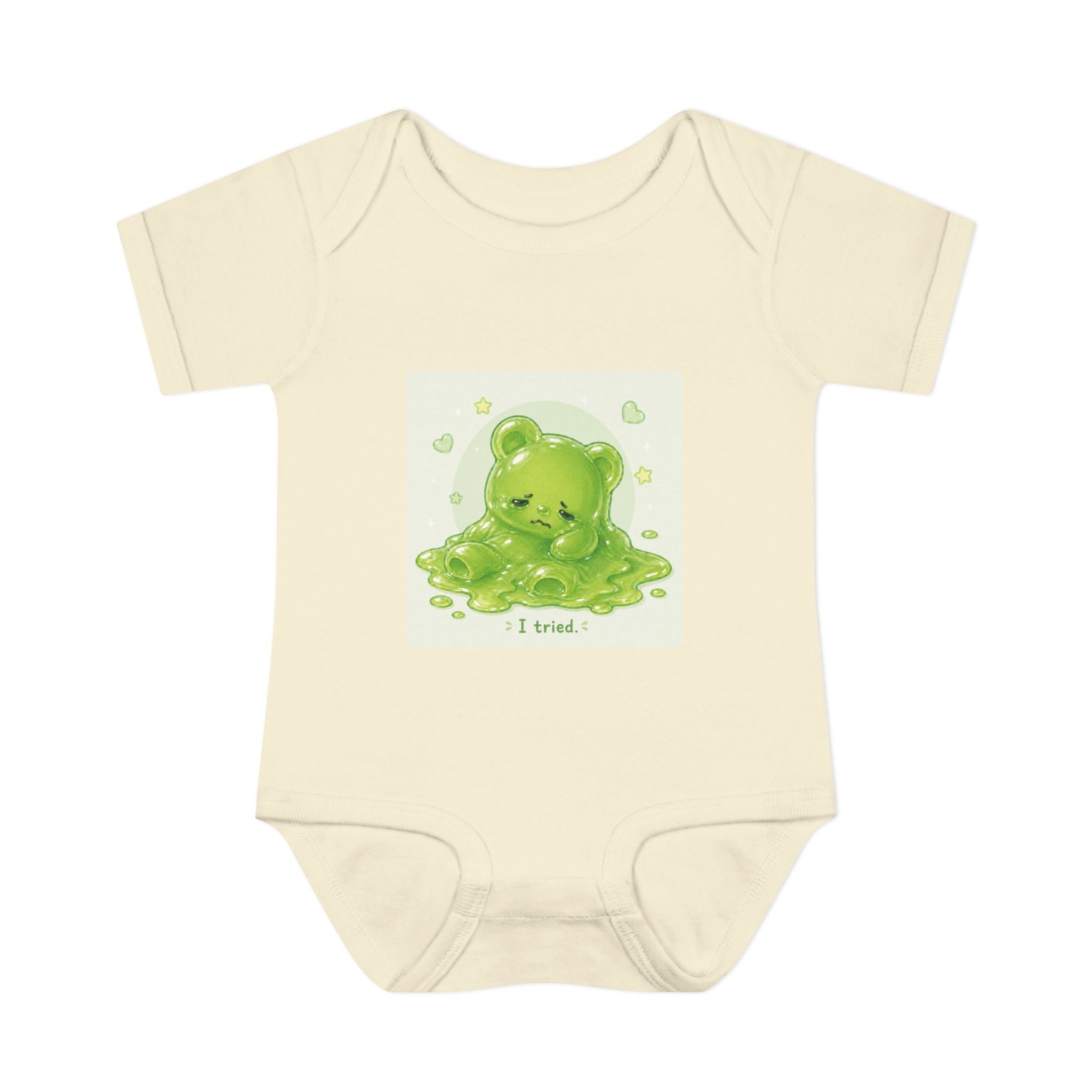 Infant Bodysuit — Cute Gooey Green Melted Gummy Bear "I Tried" Baby Onesie