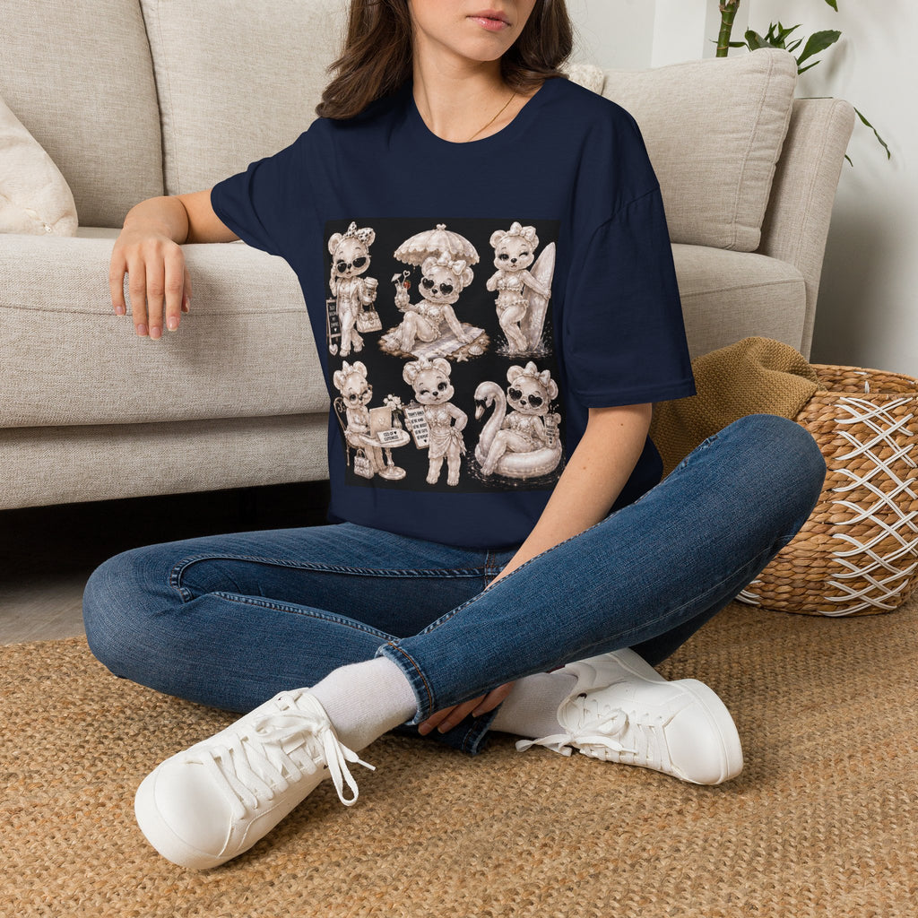 Vintage Kawaii Retro Oozy Bear, Beach Babe Pin Up- Adult Graphic Shirt (18+)