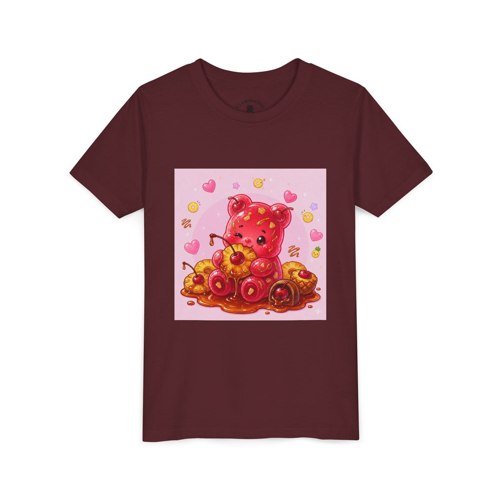 Cherry & Pineapple Gooey Gummy Bear Heart Graphic Youth T-Shirt