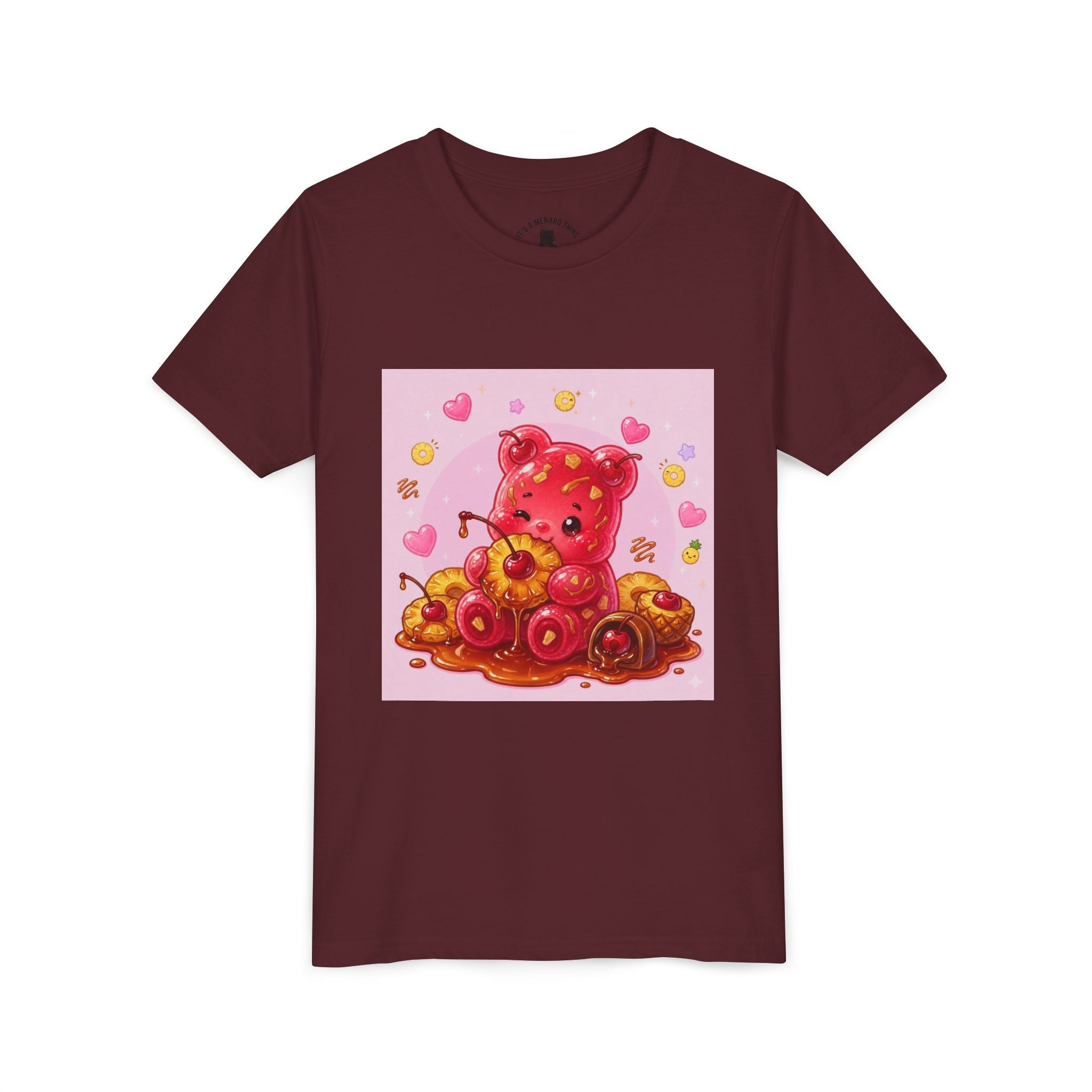 Cherry & Pineapple Gooey Gummy Bear Heart Graphic Youth T-Shirt