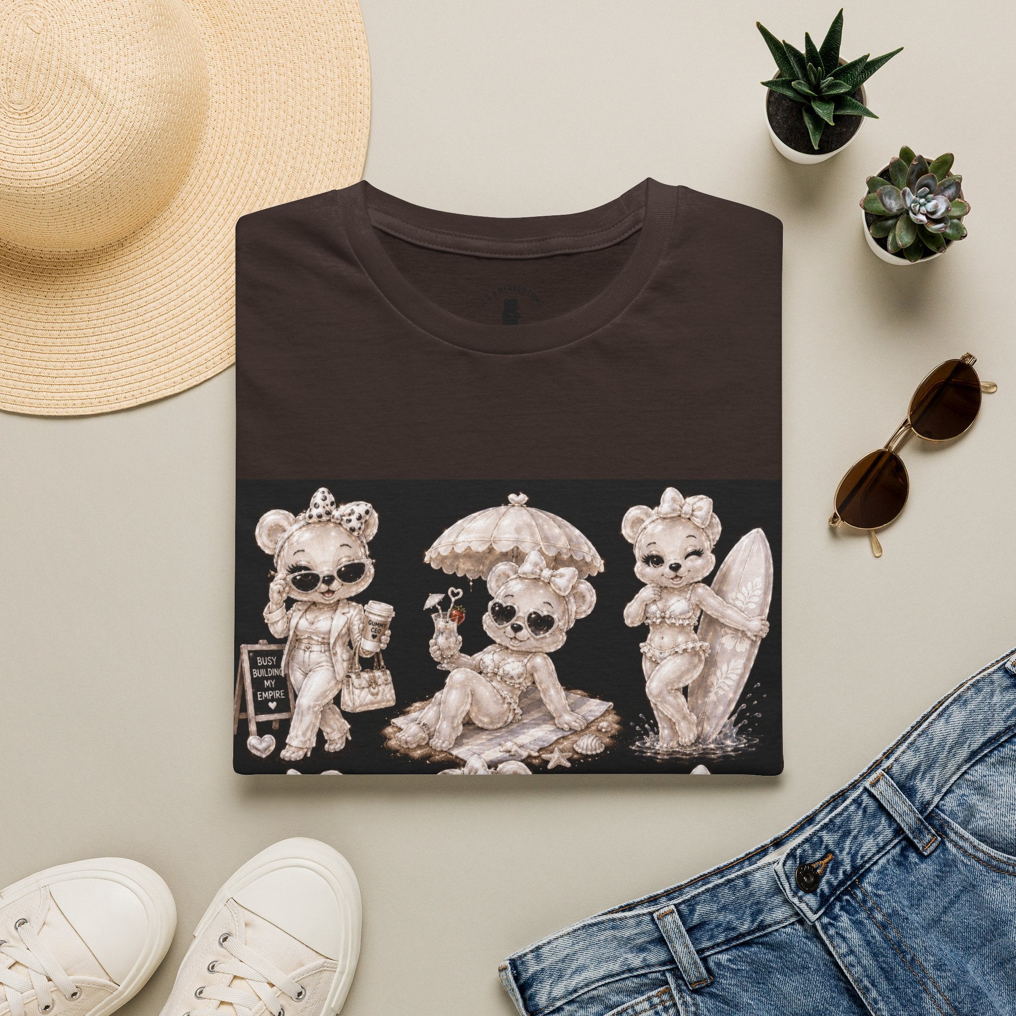 Vintage Kawaii Retro Oozy Bear, Beach Babe Pin Up- Adult Graphic Shirt (18+)