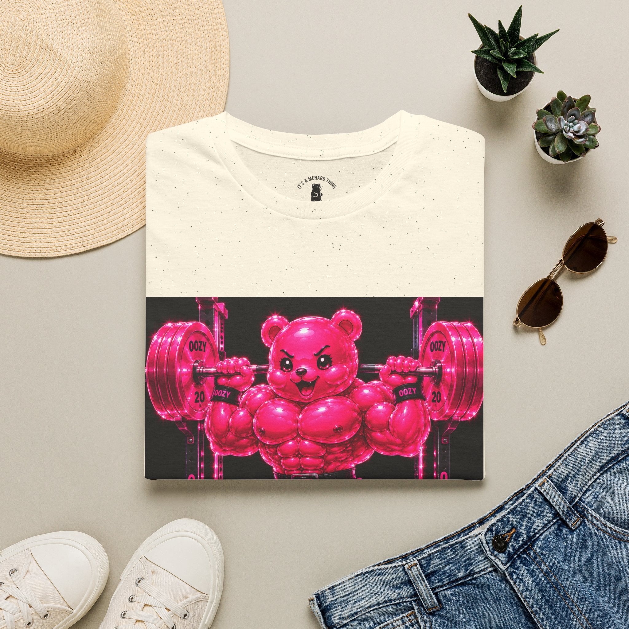 Feeling Like a Work Out, Pink Oozy Buff Bear Gummy Gym Special- Adult Graphic Shirt