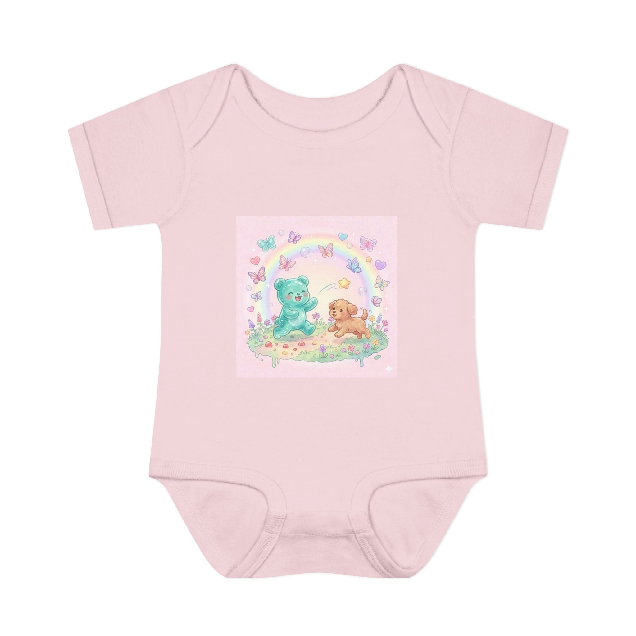 Gooey Gummy Playing Fetch with Puppy, Cute Infant Onesie
