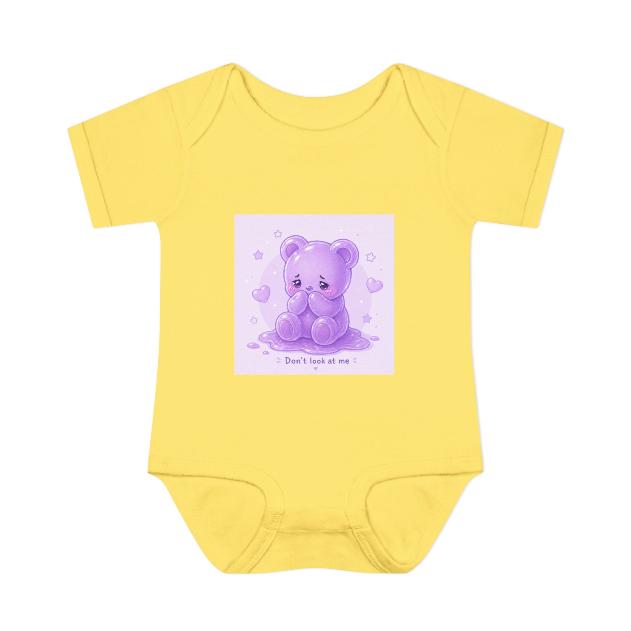 Purple Gooey Gummy Shy bear Baby Bodysuit - "Don't Look at Me" Cute Infant Onesie