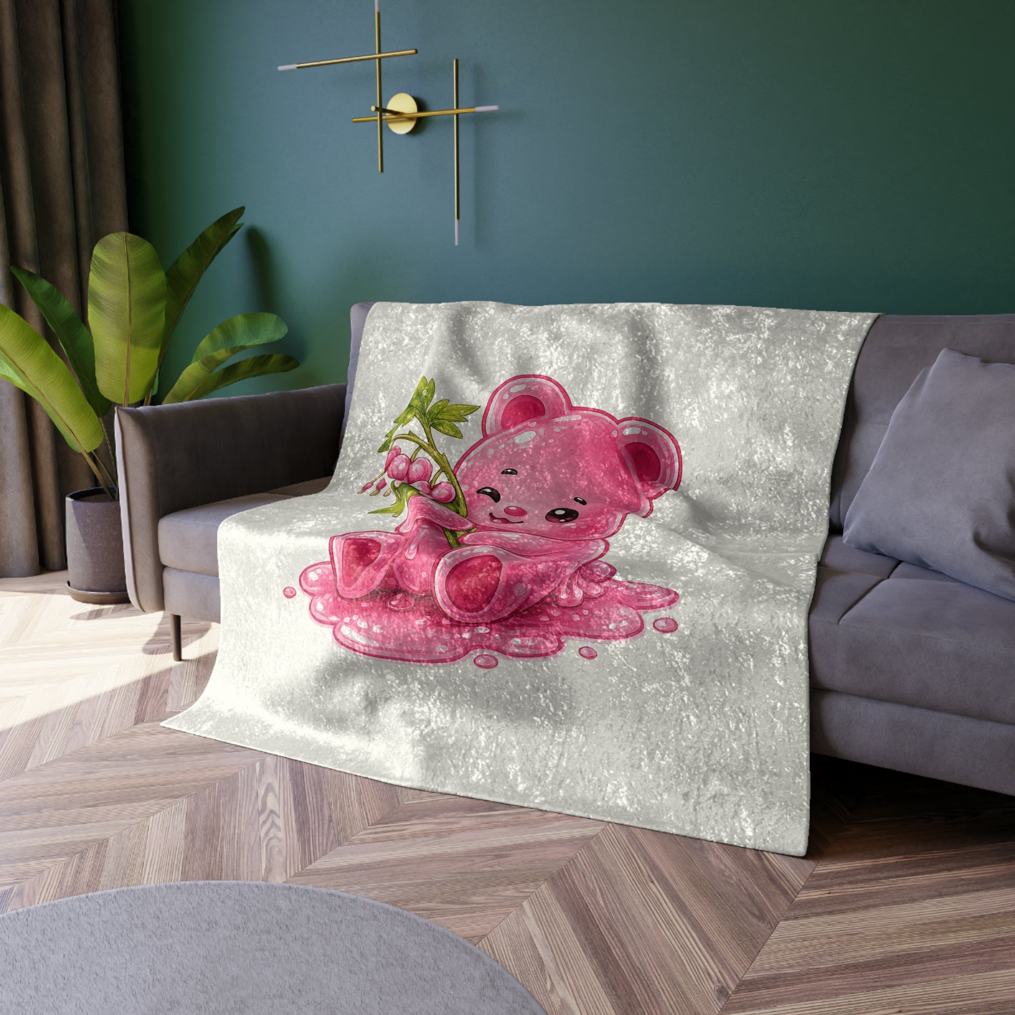 Pink Bleeding Heart Flower, Gooey Gummy Bear-Crushed Velvet Blanket