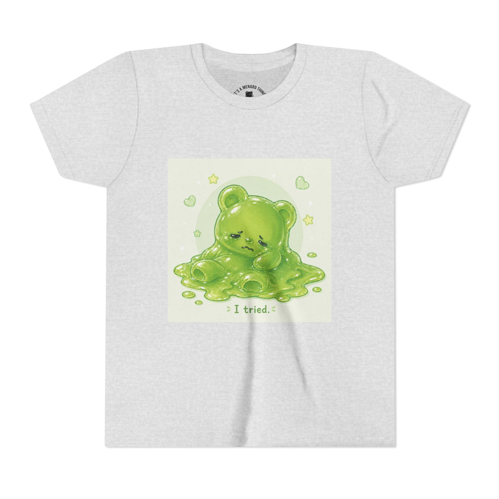 Melting Green Gooey Gummy Bear "I tried." Graphic T-Shirt