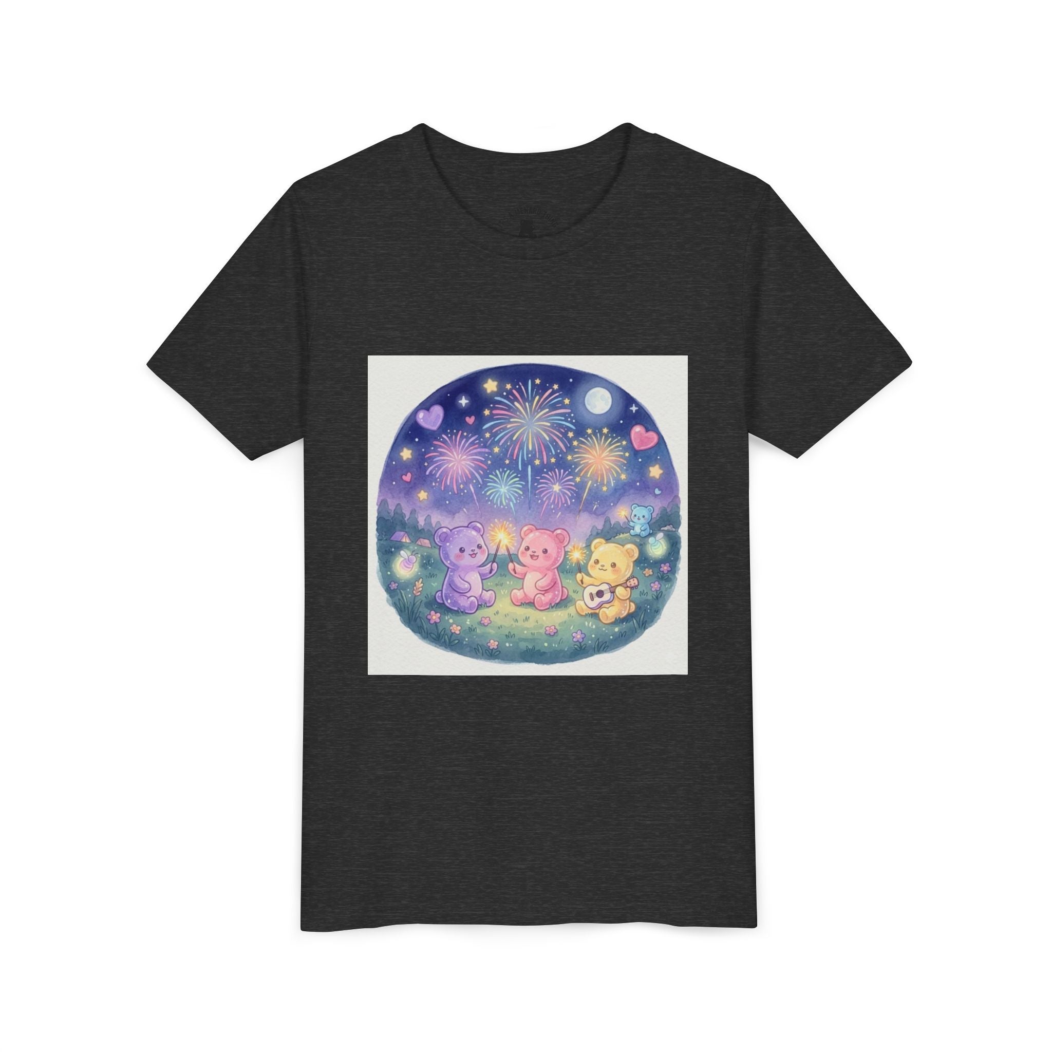Gooey Gummy Bear Friends Watching Fireworks Youth Short Sleeve Shirt