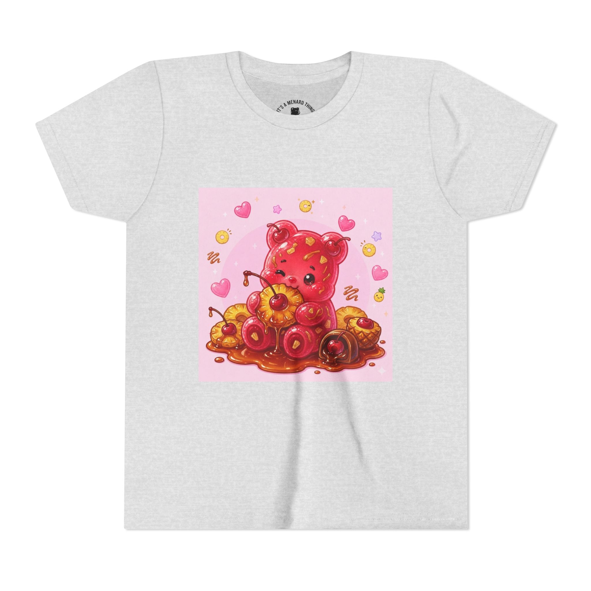 Cherry & Pineapple Gooey Gummy Bear Heart Graphic Youth T-Shirt